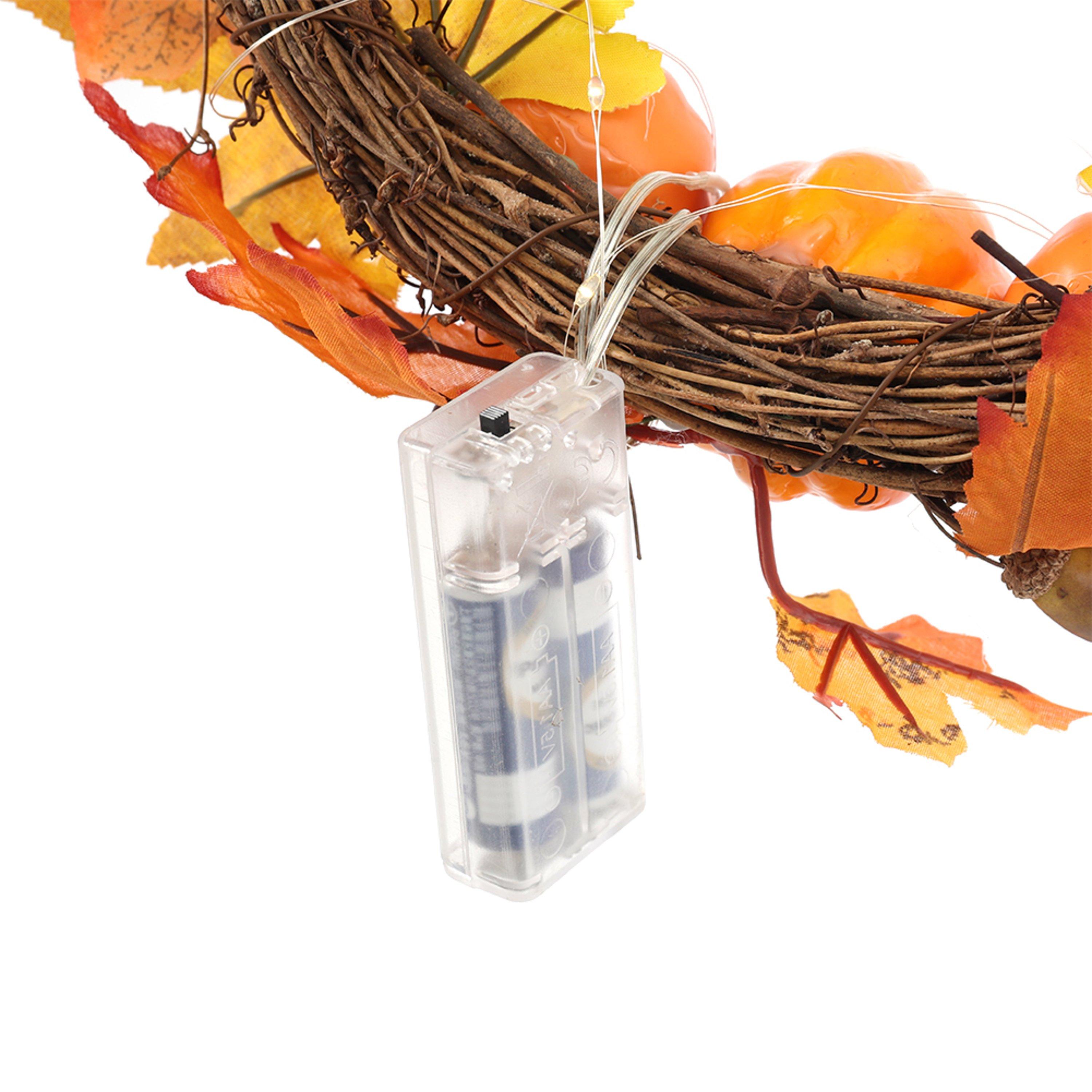 Orangeyellow - LIFE IDEAS - Artificial Pumpkin Maple Leaves Wreath with Bell - 5