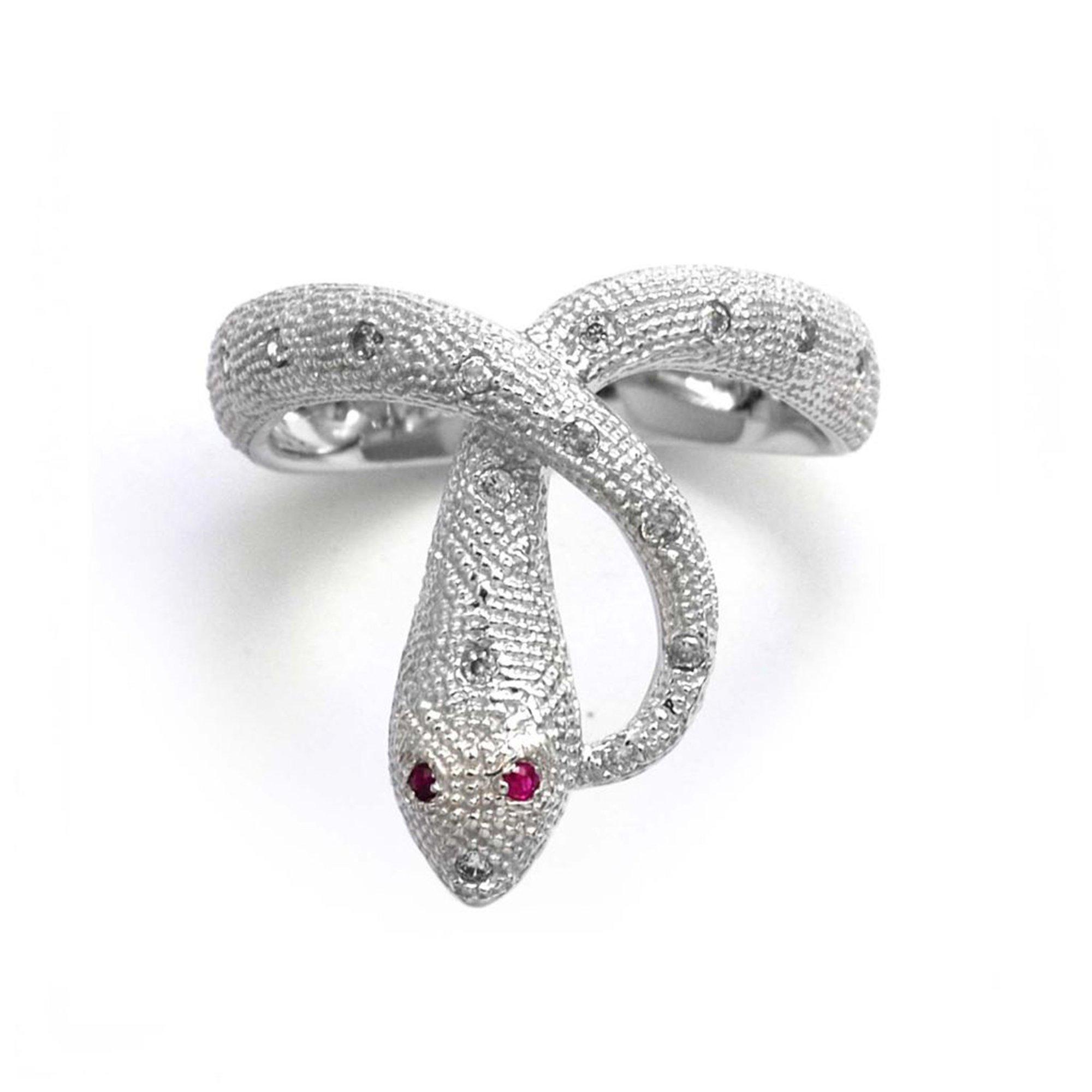 Silver - Espree - Espree Silver Serpent Ring CZ and Pink Sapphires