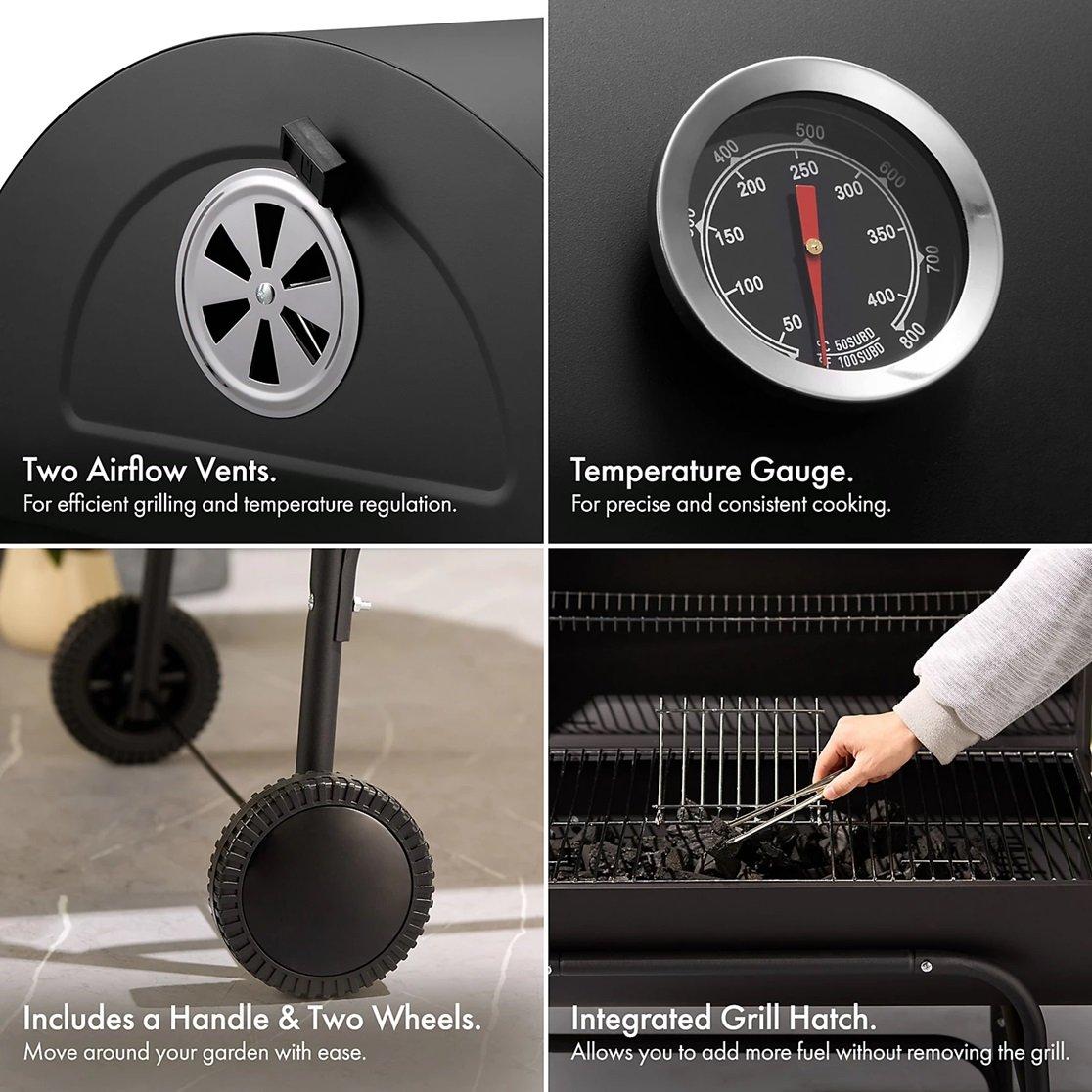 Black - VonHaus - XL Barrel Charcoal BBQ - 5