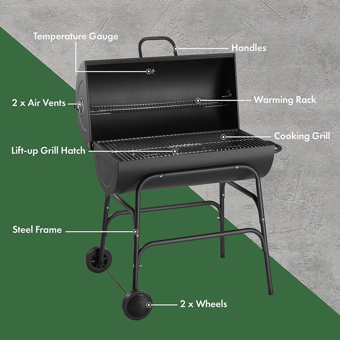 Black - VonHaus - XL Barrel Charcoal BBQ - 8