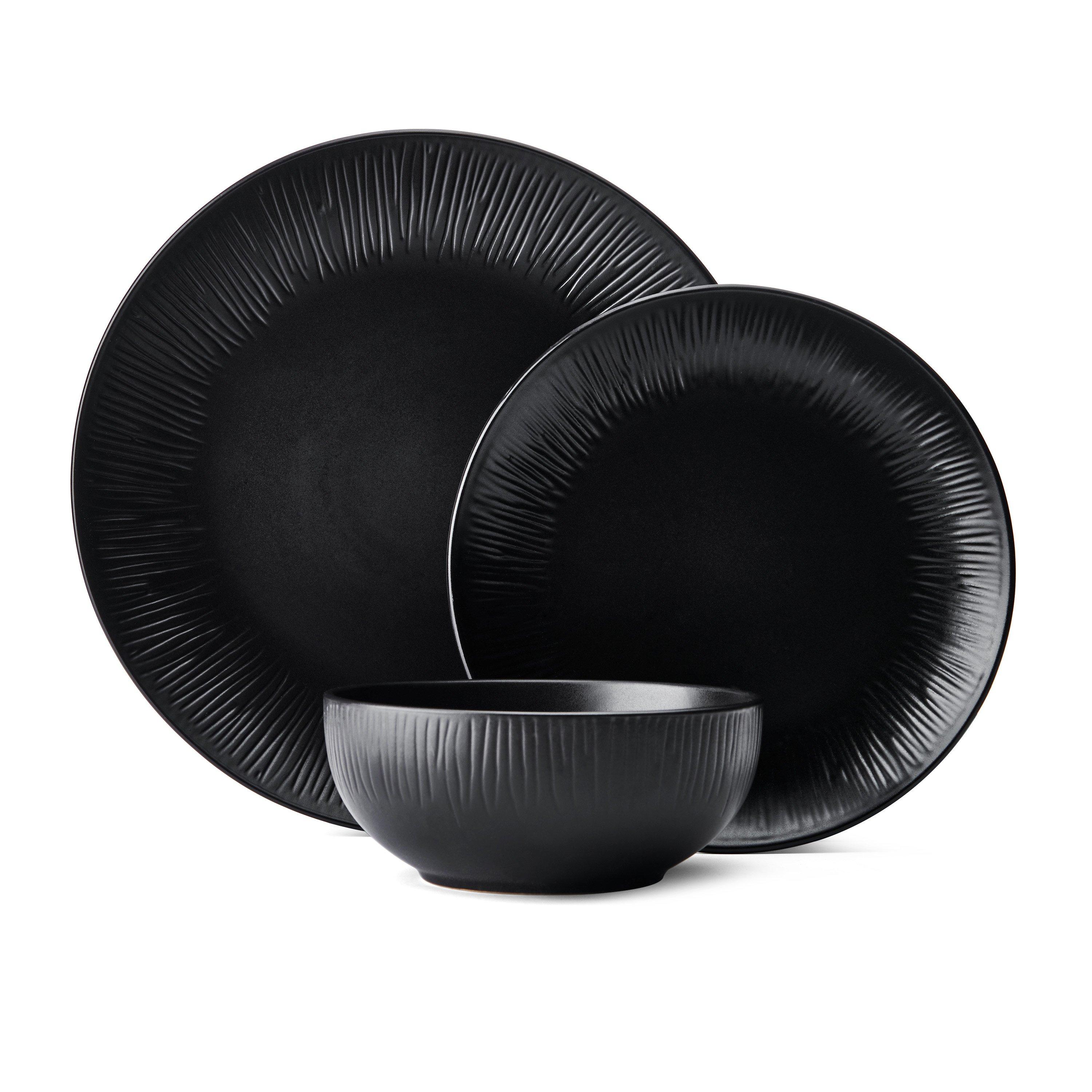 Mikasa  Jardin Midnight Stoneware Dinner Set - Black - 12pcs