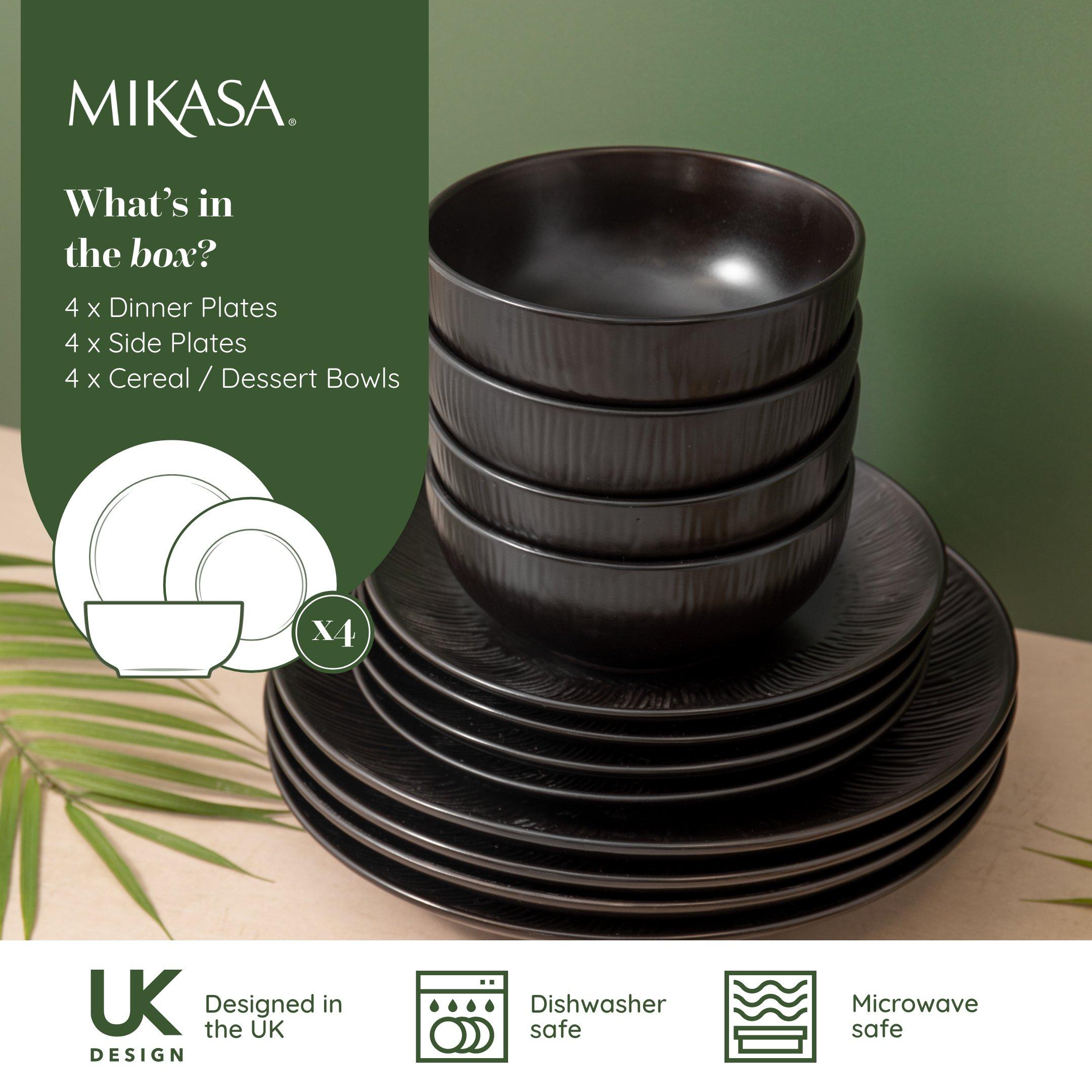 Black - Mikasa - Mikasa Jardin Midnight Stoneware Dinner Set - 3
