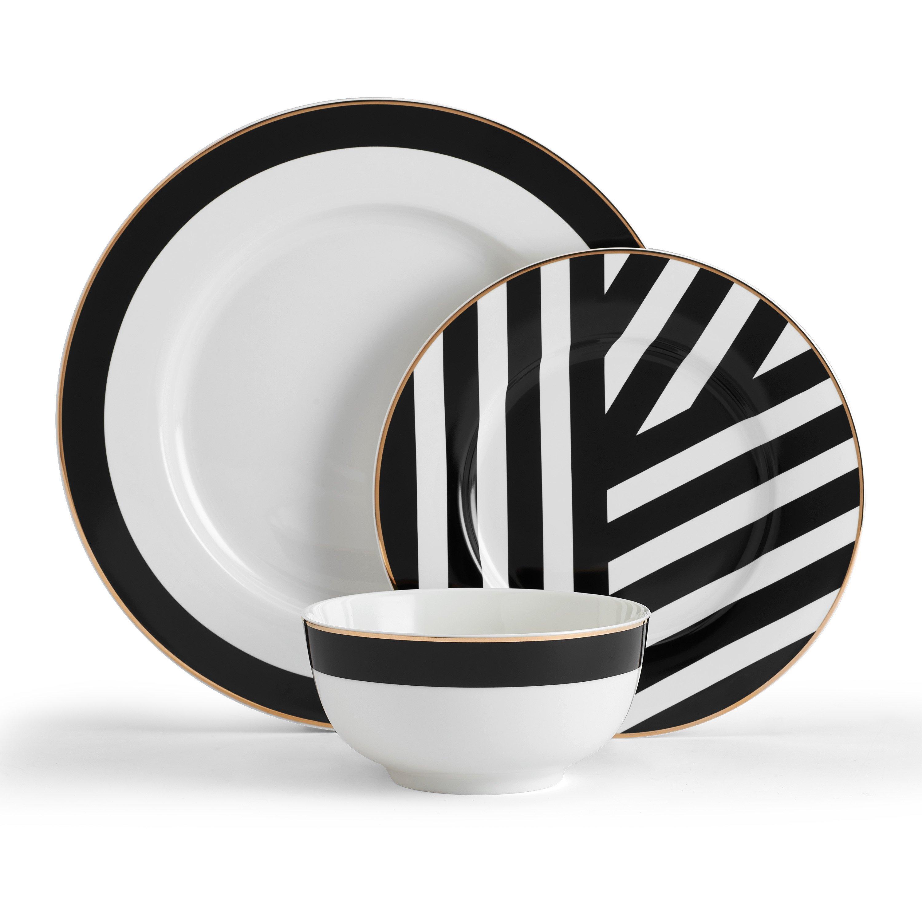 Mikasa  Luxe Deco China Dinner Set - Black / White - 12 pcs