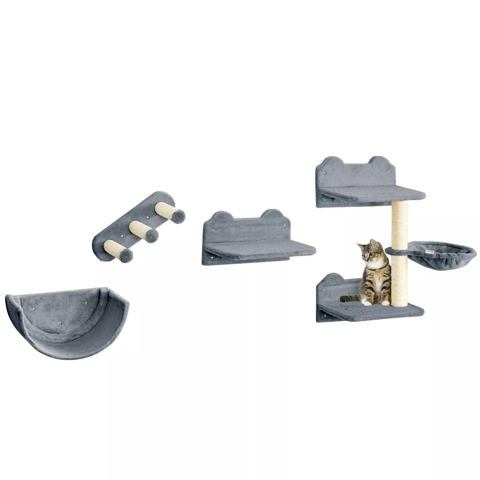 Light Grey - PawHut - PawHut 4PCs Wall-Mounted Cat Self Activity Set - 2