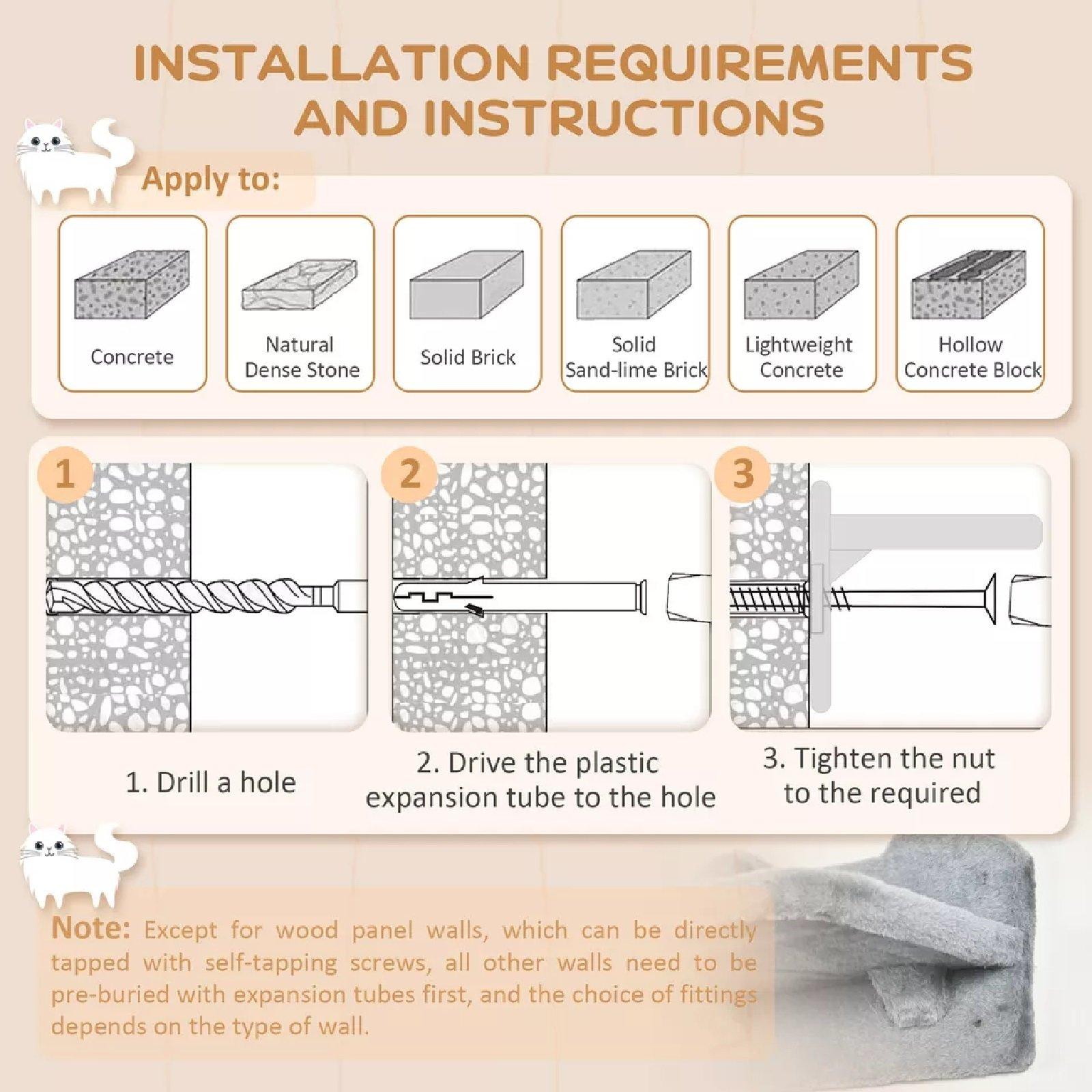 Light Grey - PawHut - PawHut 4PCs Wall-Mounted Cat Self Activity Set - 5