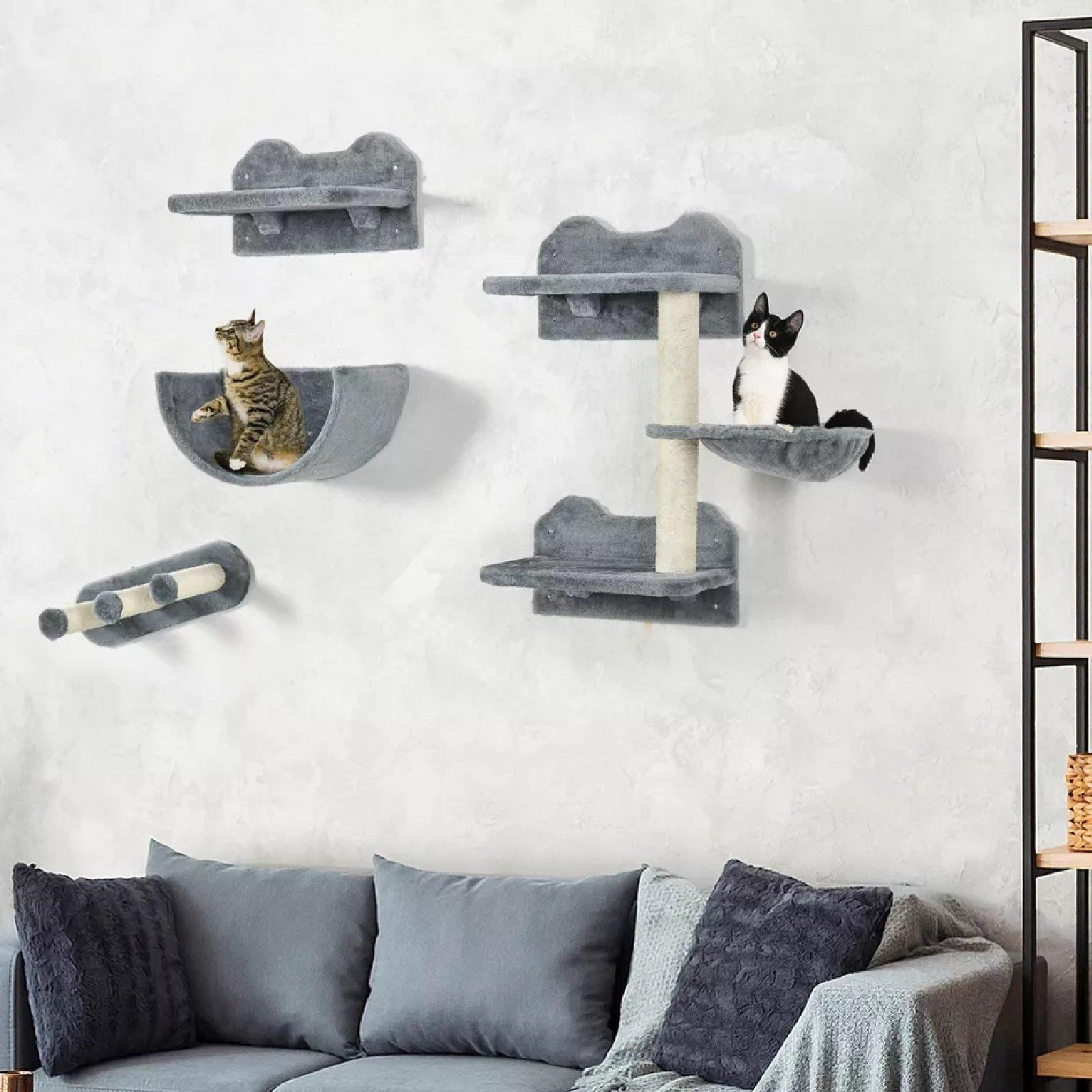 Light Grey - PawHut - PawHut 4PCs Wall-Mounted Cat Self Activity Set - 7