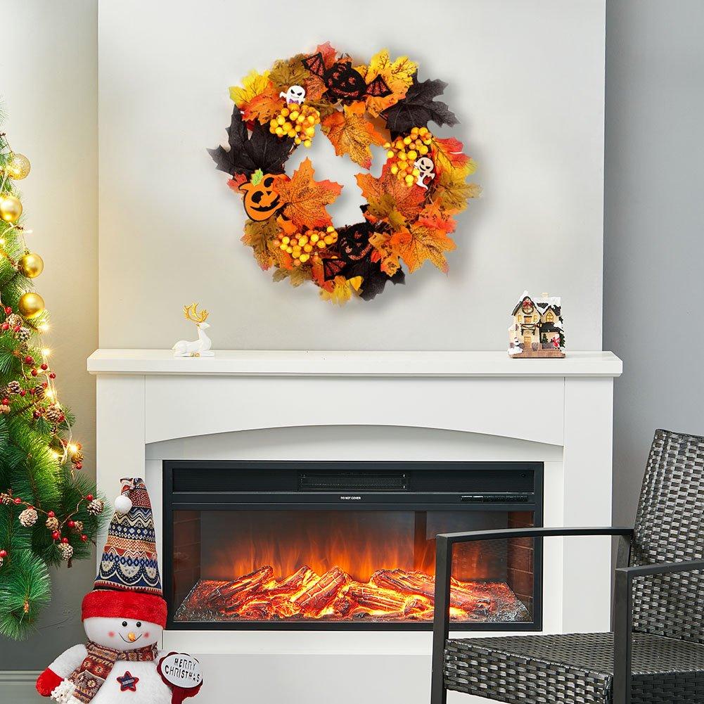 Orange - LIFE IDEAS - Realistic Decoration Wreath with LED Lights - 1