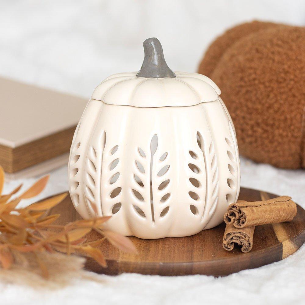 Cream - Something Different - Cream Leaf Cut Out Pumpkin Oil Burner and Wax Warm - 1