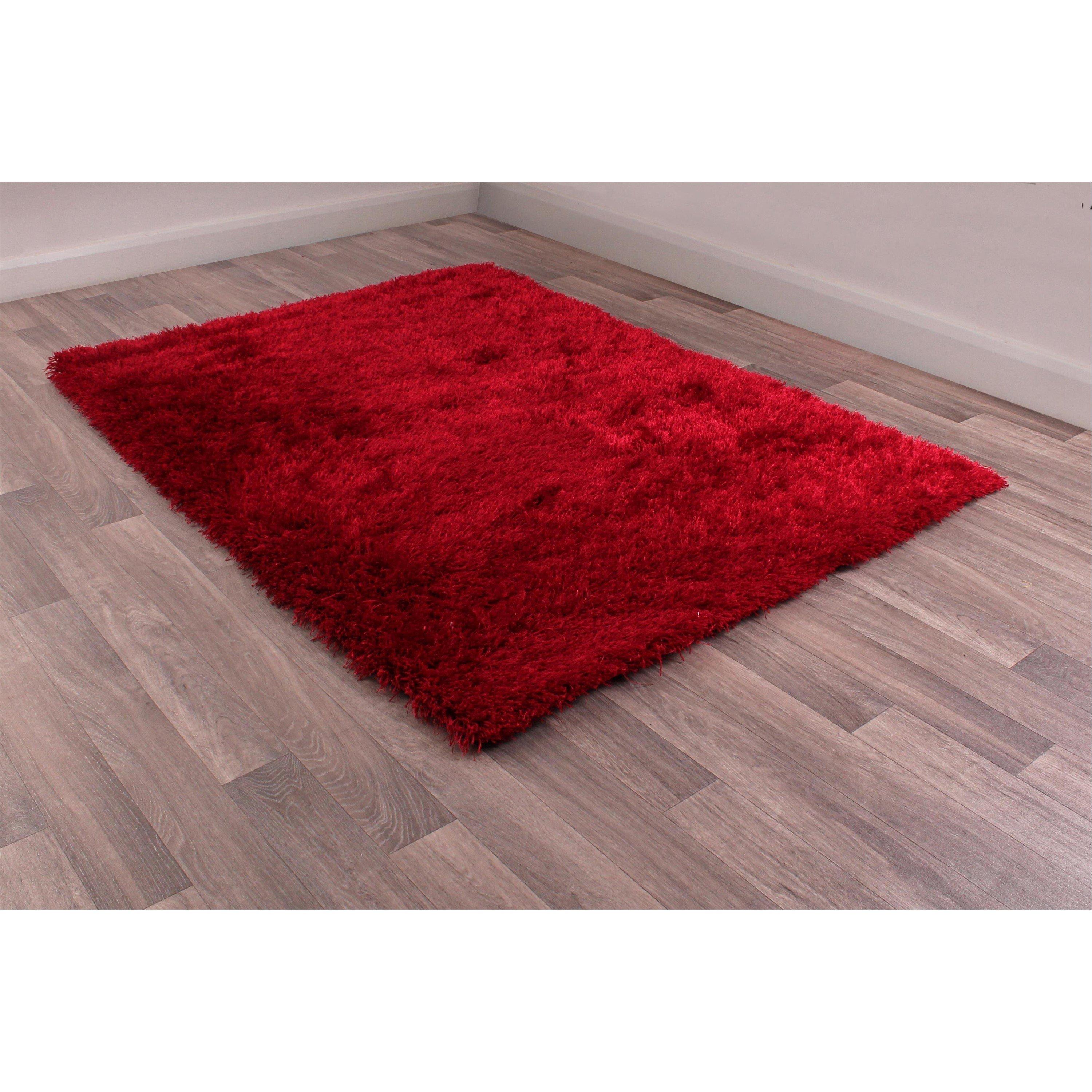 Ultimate Rug  Boston Plain Shaggy Rug - Red - 60x110cm