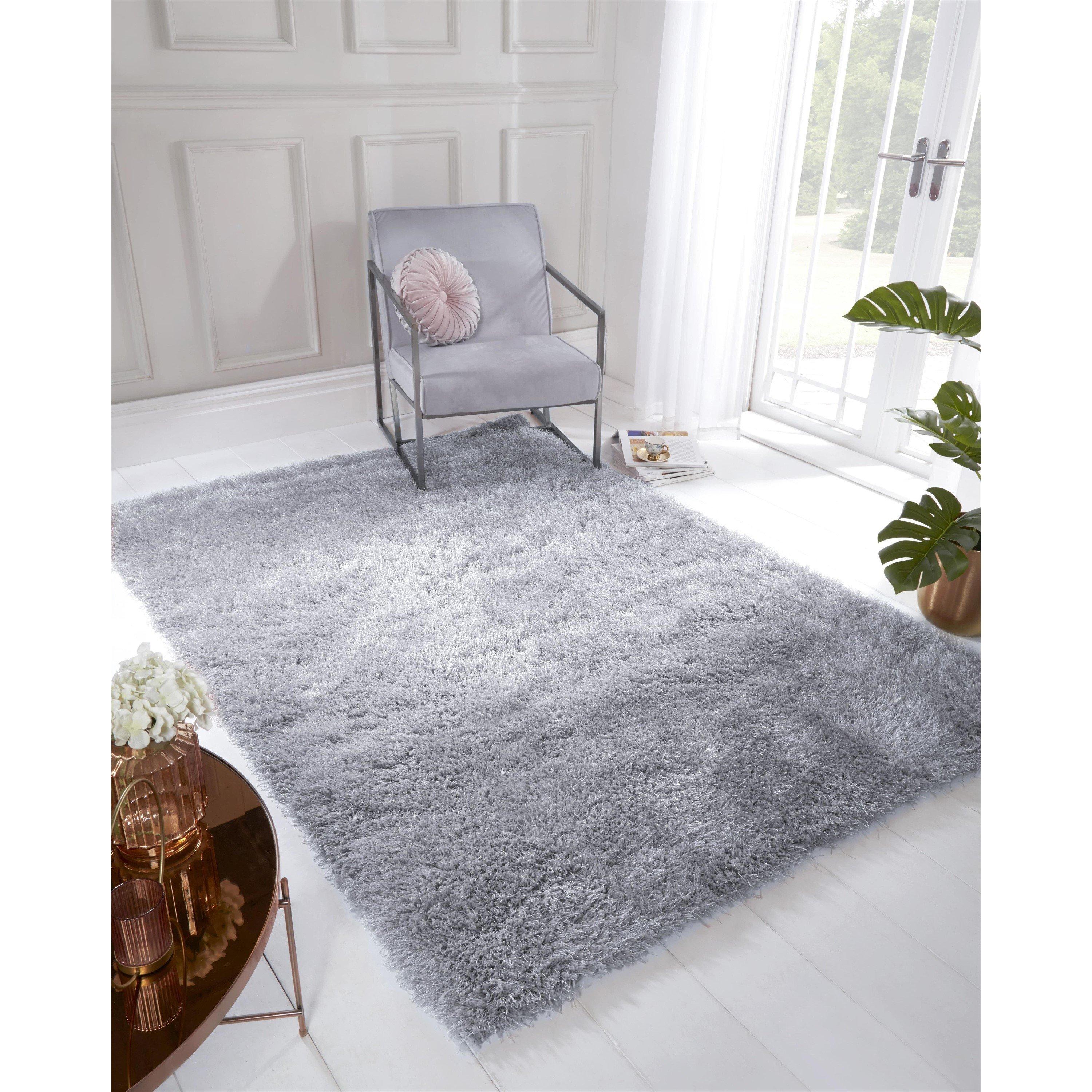 Ultimate Rug  Boston Plain Shaggy Rug - Silver - 80x150cm