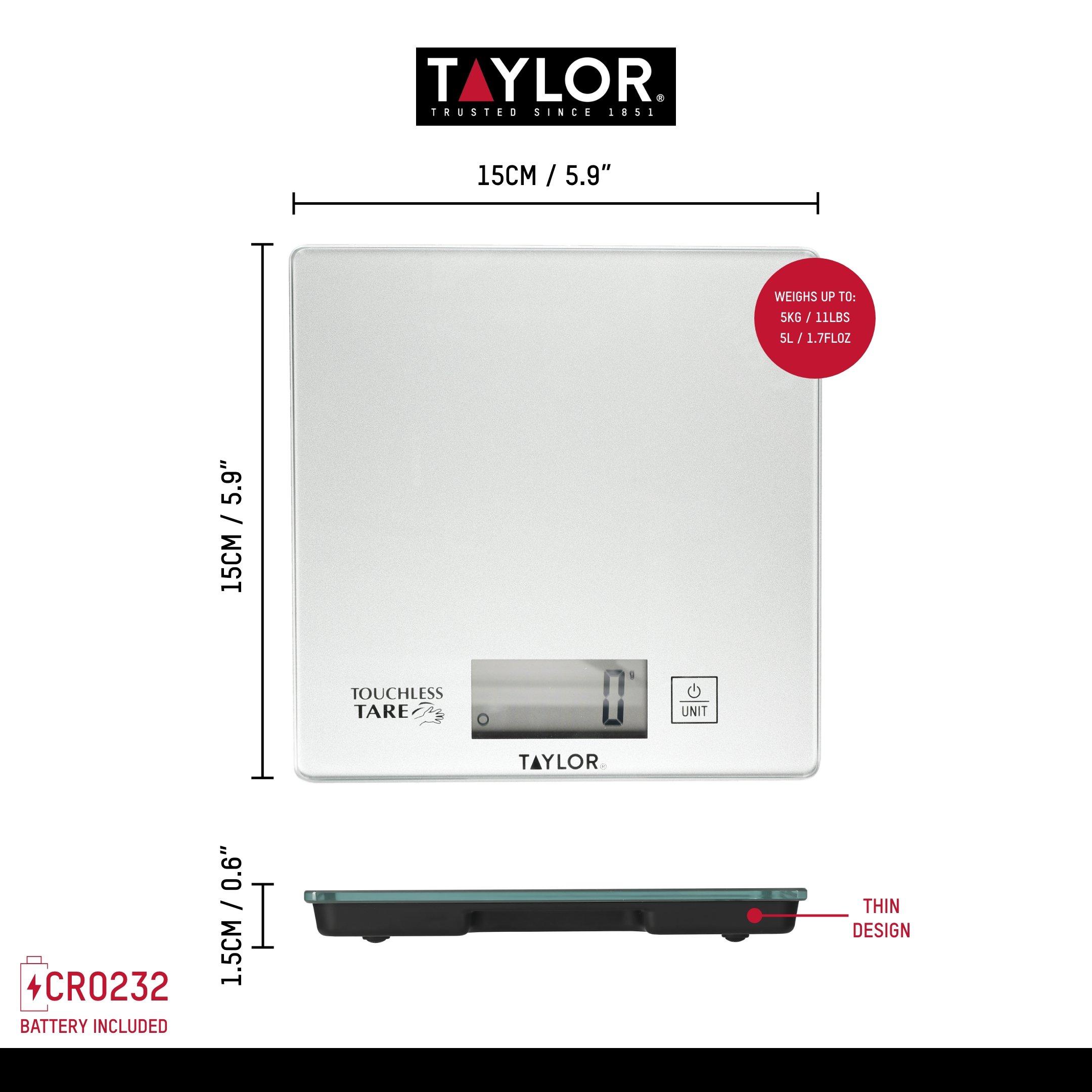 Silver - Taylor - Taylor Pro Compact Digital Kitchen Scales - 3