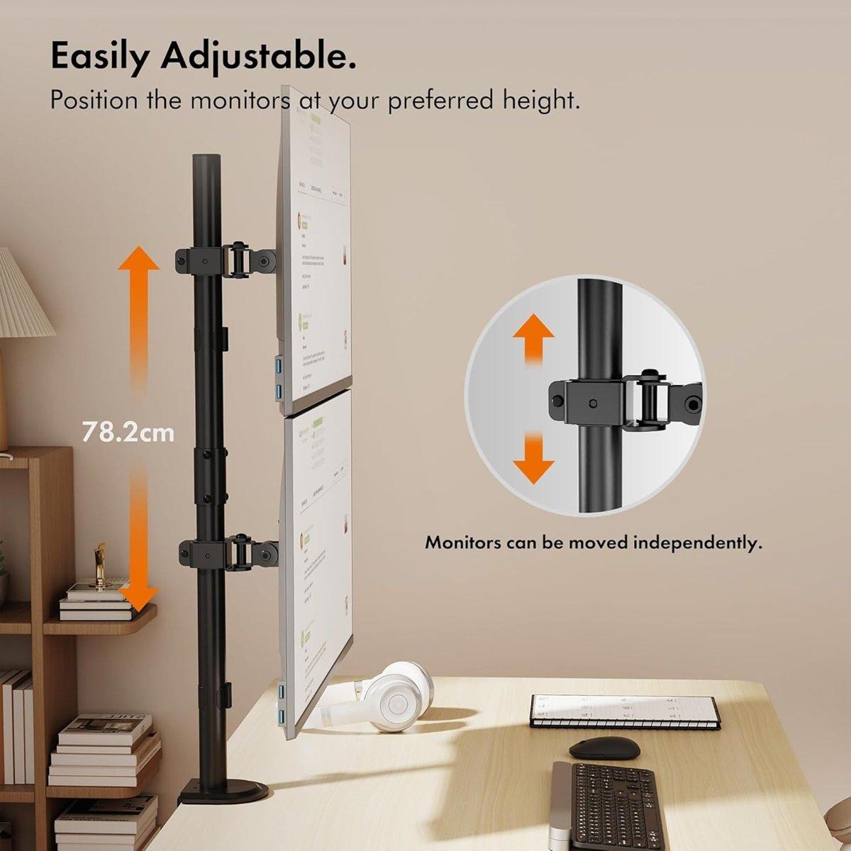 Black - VonHaus - Vertical Double Monitor Mount - 6