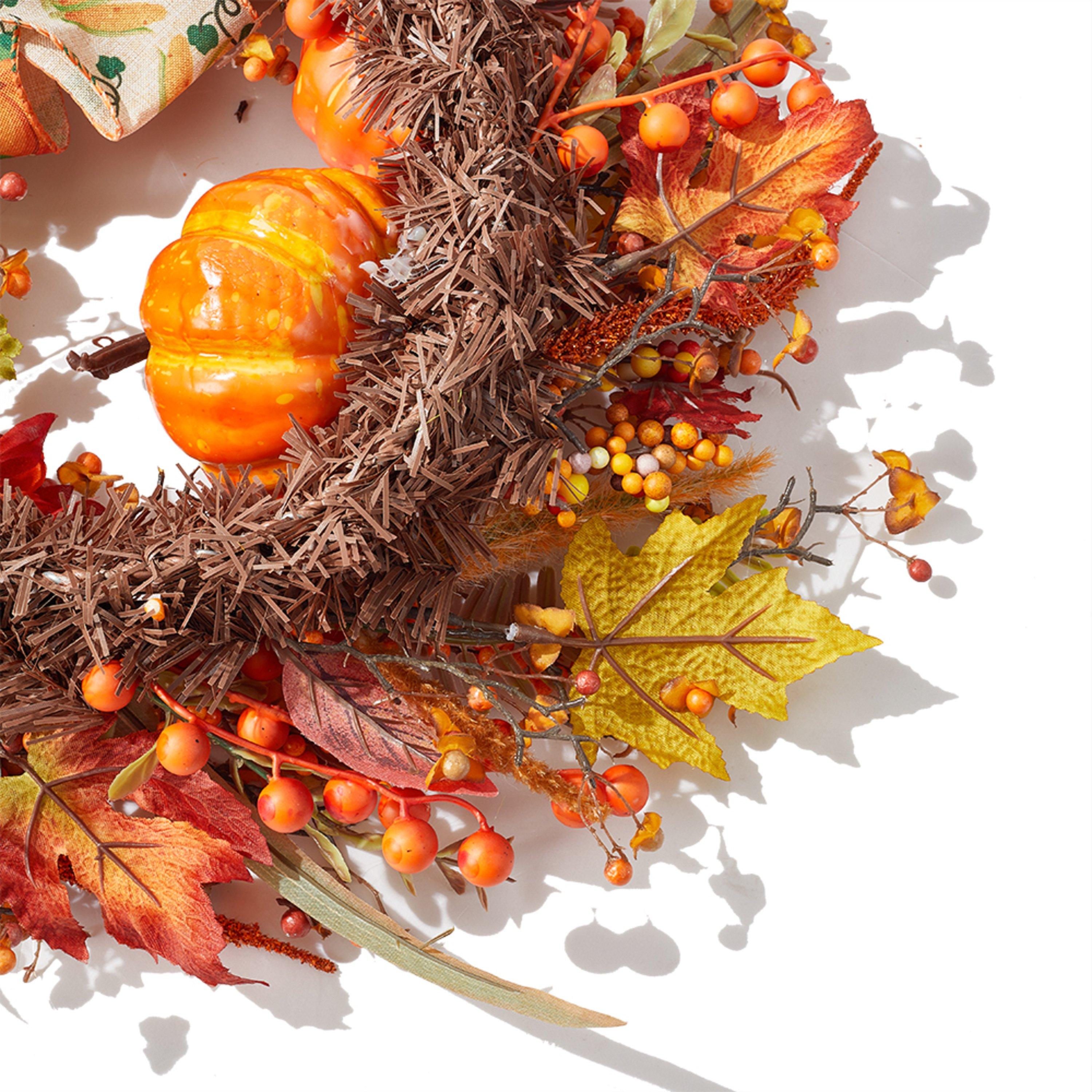 Orangeyellow - LIFE IDEAS - Halloween Artificial Pumpkin Maple Leaves Wreath - 11