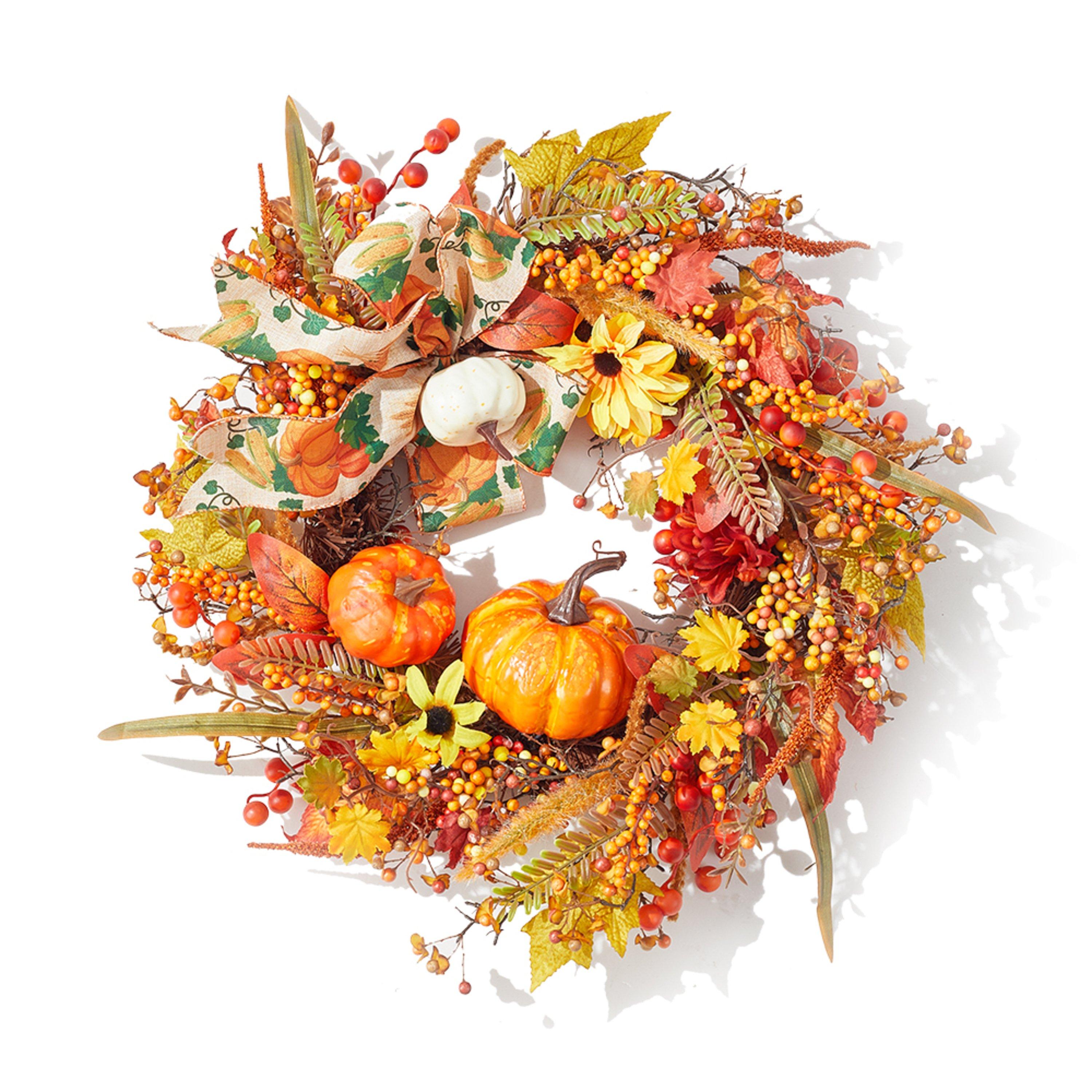 Orangeyellow - LIFE IDEAS - Halloween Artificial Pumpkin Maple Leaves Wreath - 3