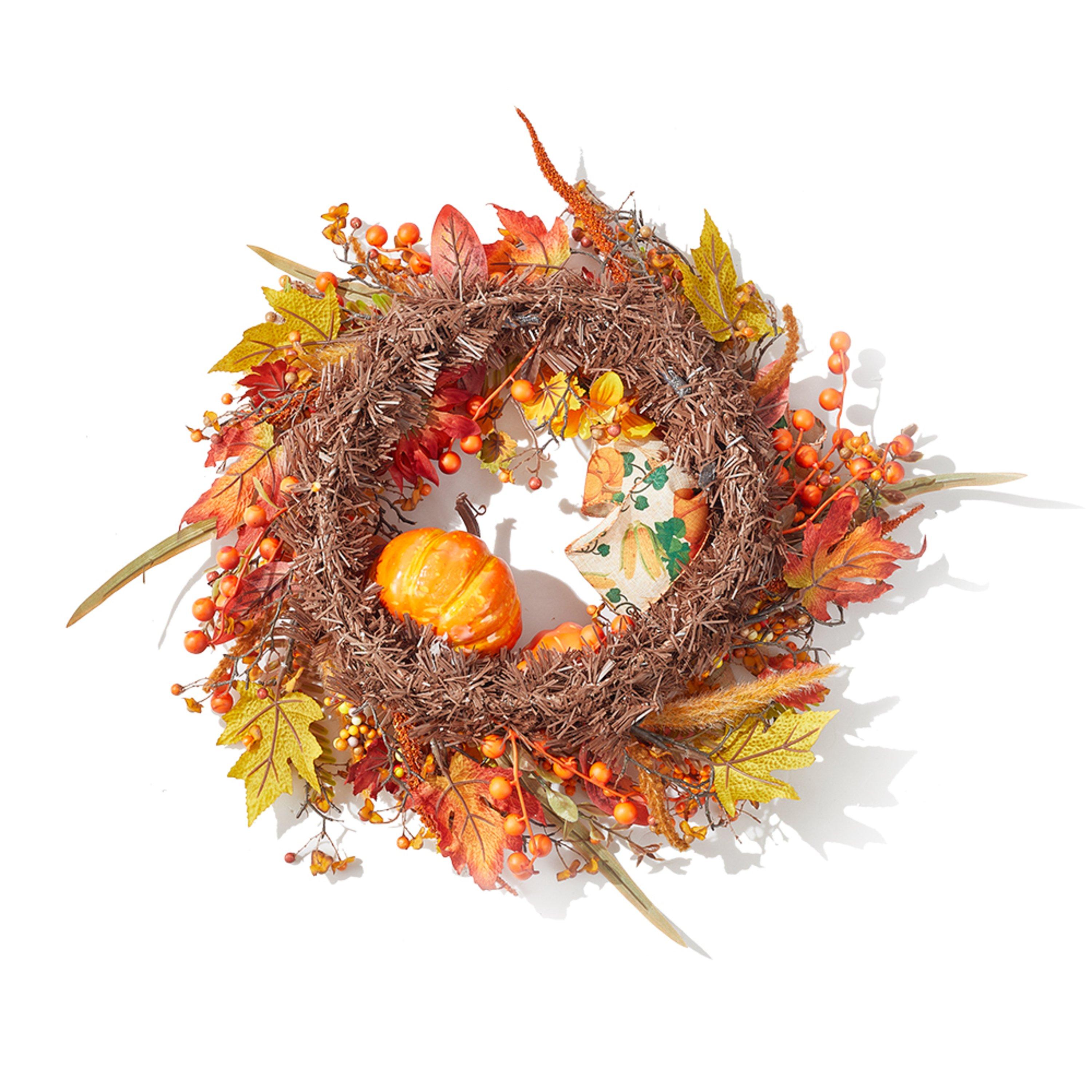 Orangeyellow - LIFE IDEAS - Halloween Artificial Pumpkin Maple Leaves Wreath - 5