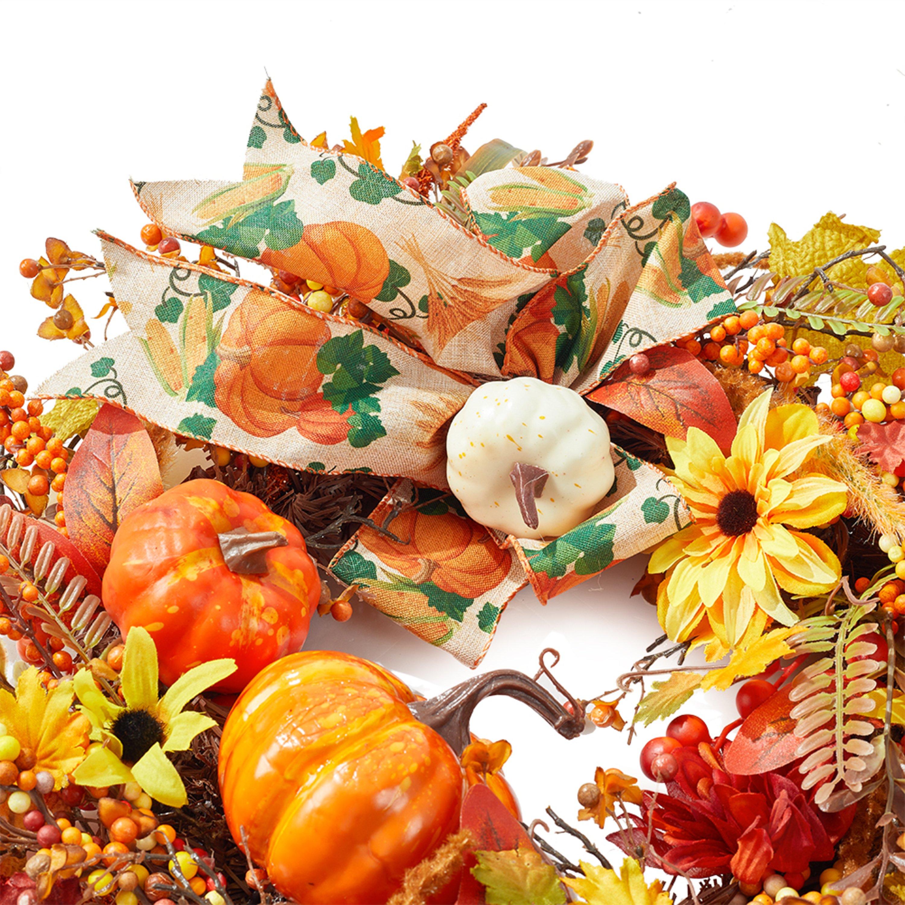 Orangeyellow - LIFE IDEAS - Halloween Artificial Pumpkin Maple Leaves Wreath - 6