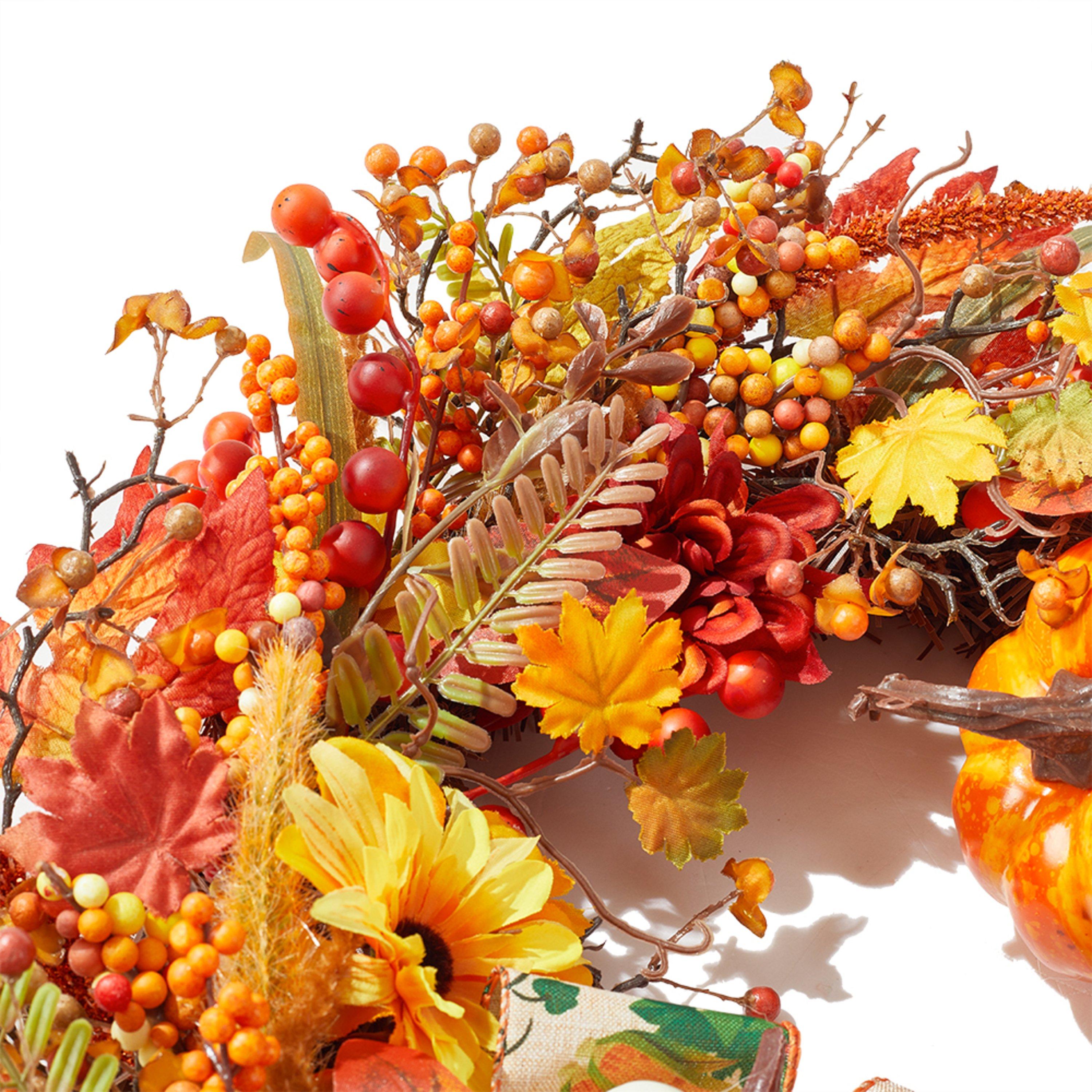 Orangeyellow - LIFE IDEAS - Halloween Artificial Pumpkin Maple Leaves Wreath - 7