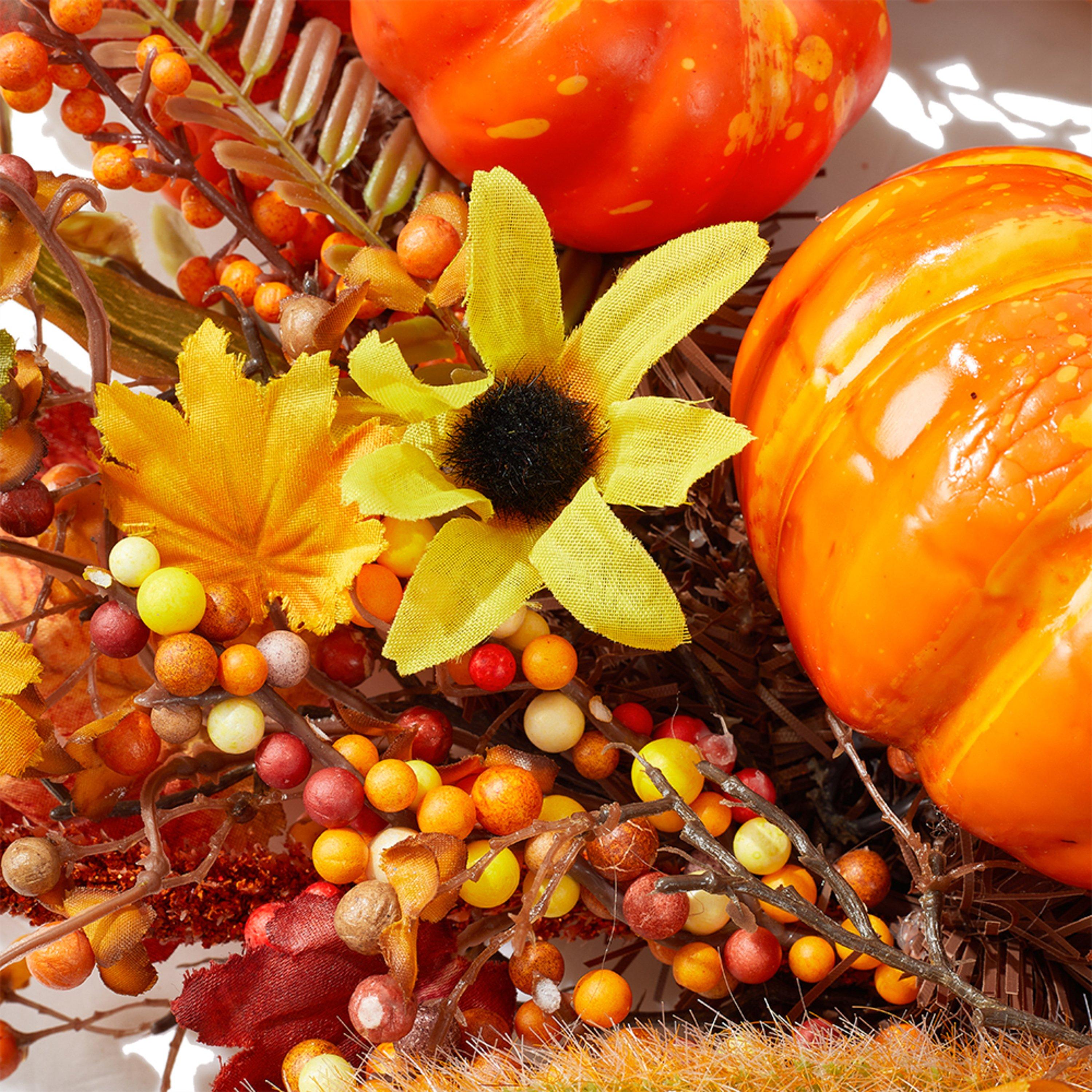 Orangeyellow - LIFE IDEAS - Halloween Artificial Pumpkin Maple Leaves Wreath - 10