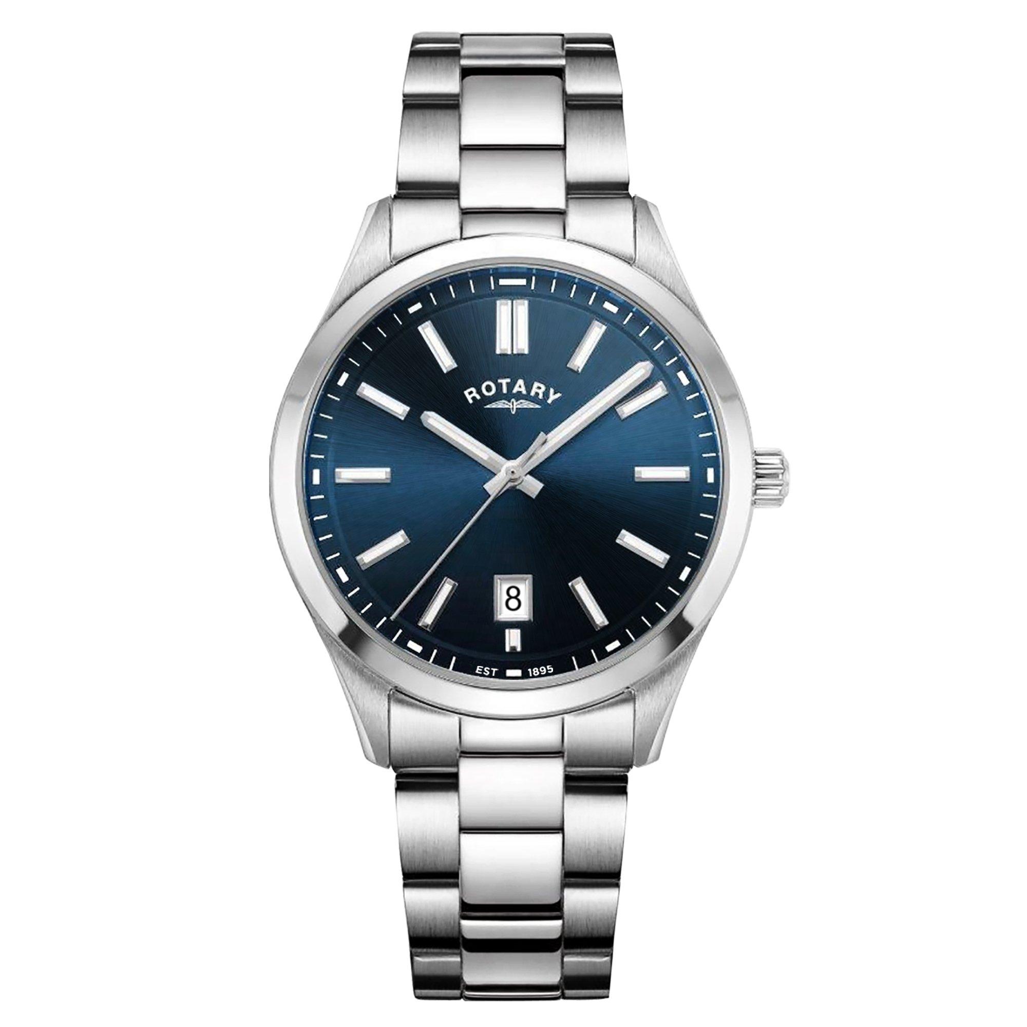 Silver - Rotary - Mens Heritage Blue Dial SS Bracelet Watch - 1