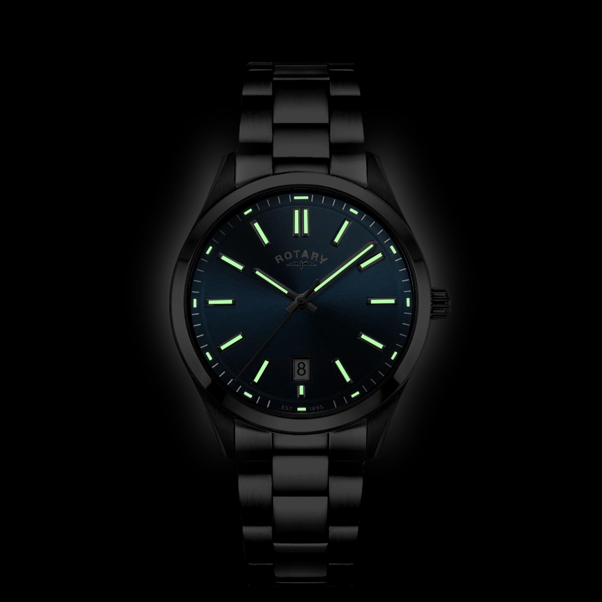 Silver - Rotary - Rotary Mens Heritage Blue Dial SS Bracelet Watch - 4