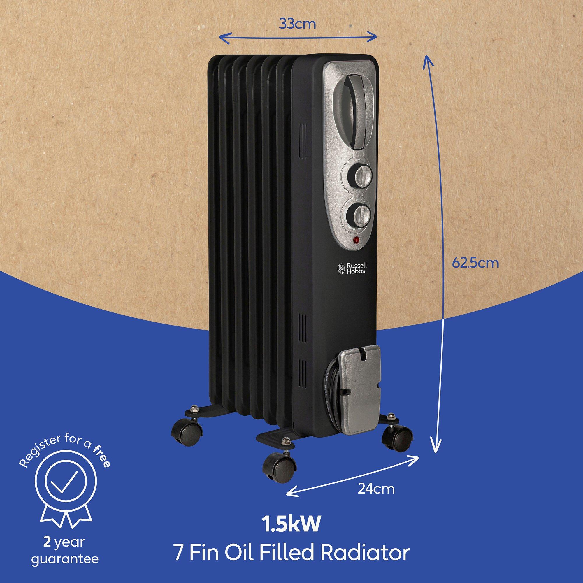 Black - Russell Hobbs - Russell Hobbs RHOFR5001B 1.5kW Oil Filled Radiator - 2