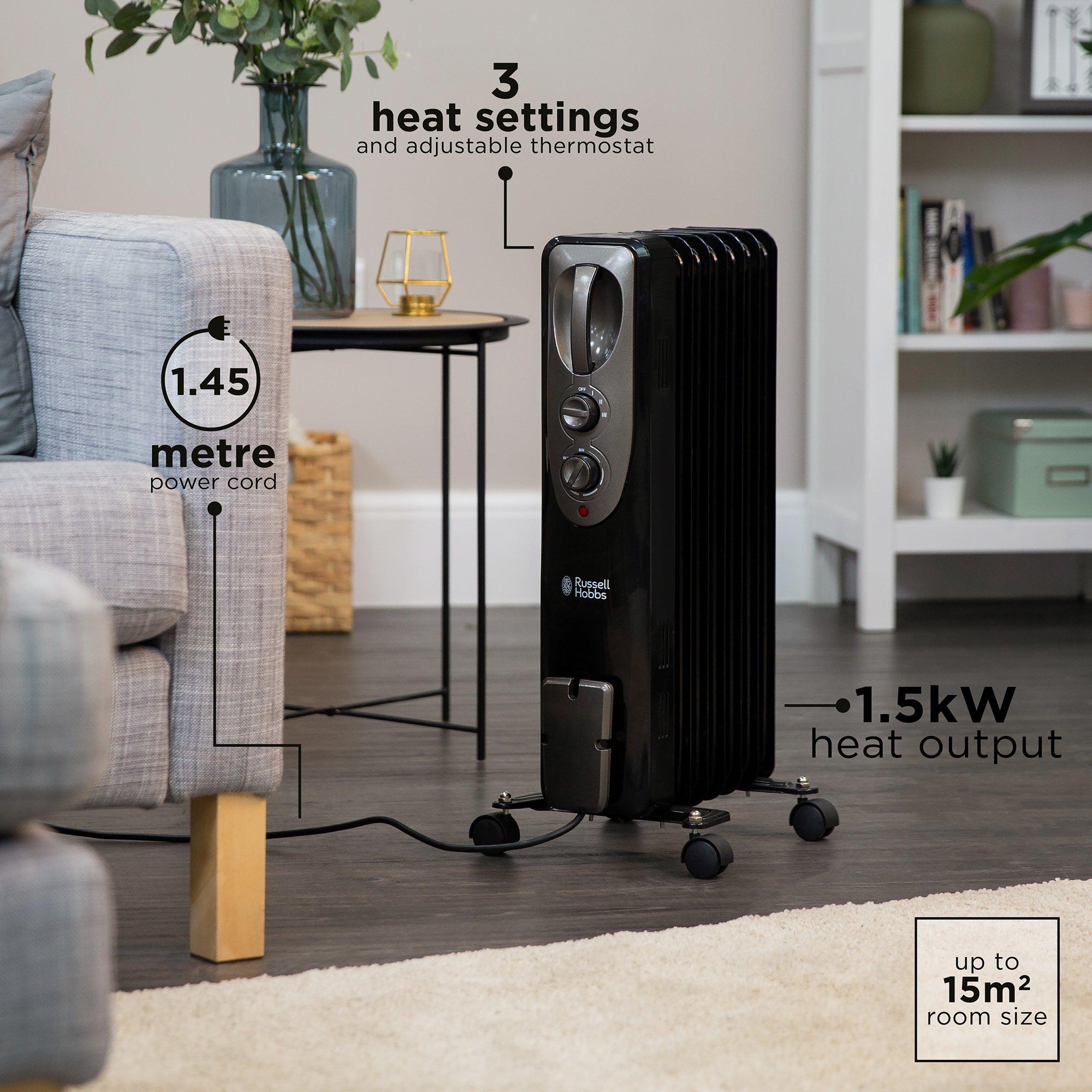 Black - Russell Hobbs - Russell Hobbs RHOFR5001B 1.5kW Oil Filled Radiator - 5