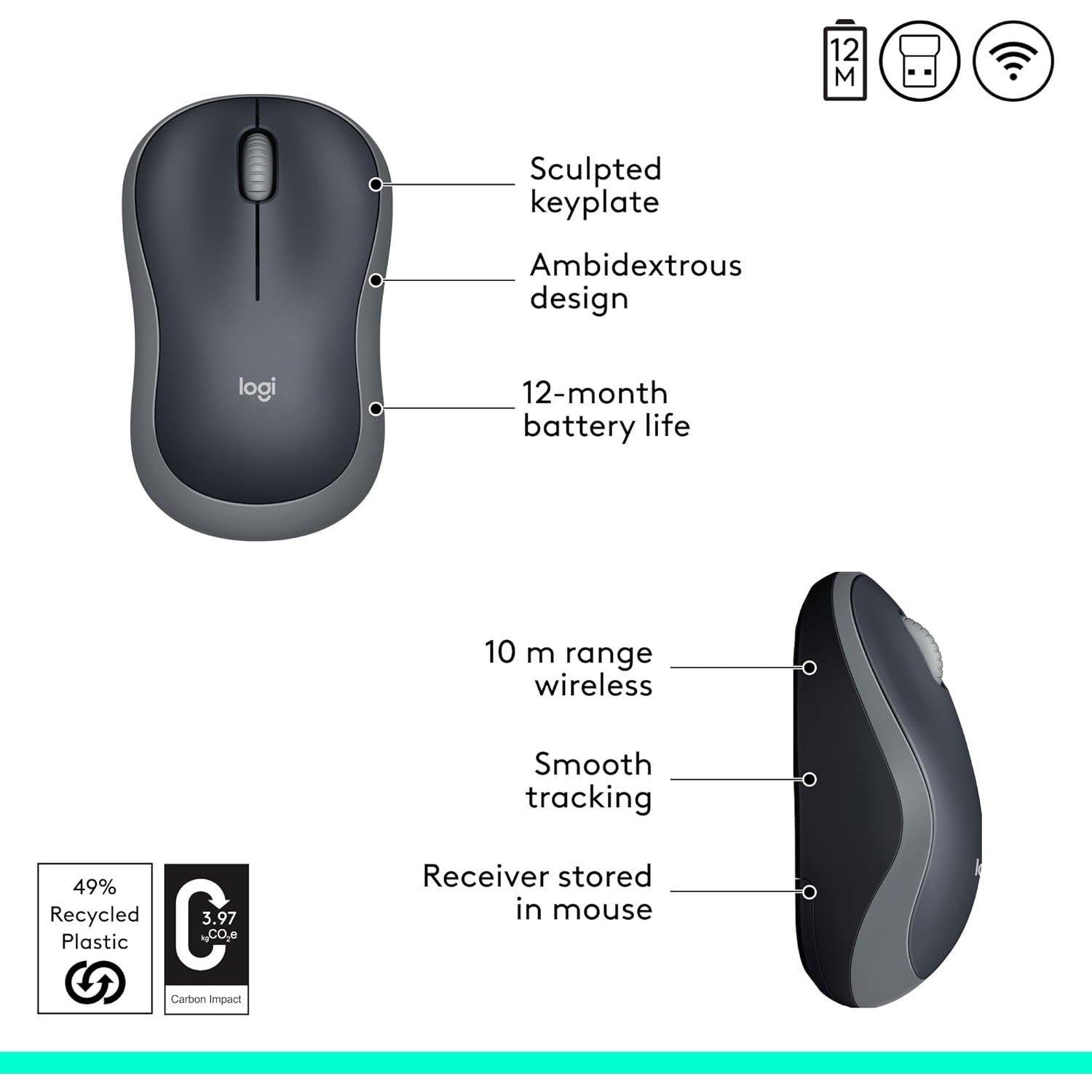Zwart - Logitech - Logitech M185 Wireless Mouse - 5