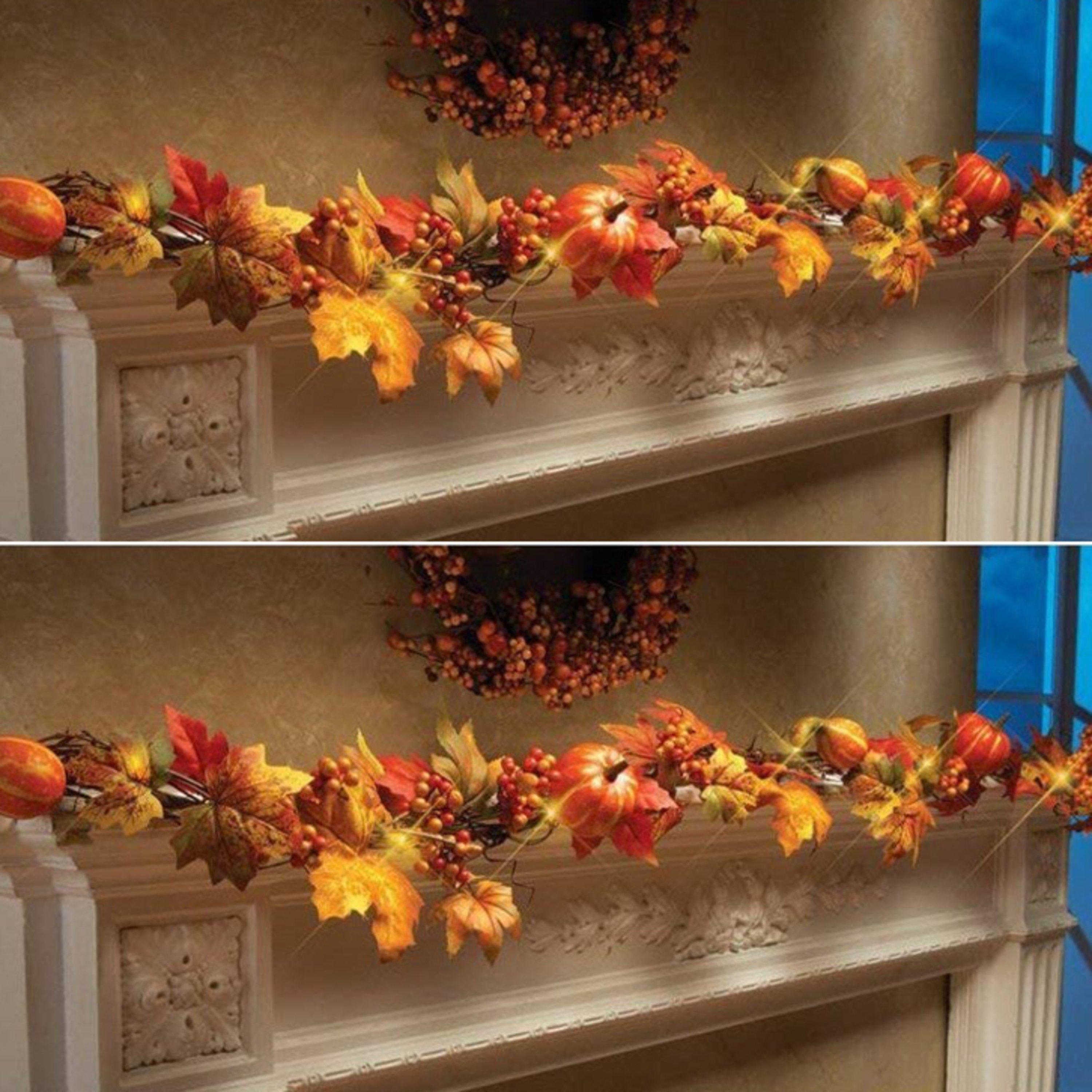 Life Ideas  Artificial Autumn Maple Leaf Pumpkin Vine Garland - Orange