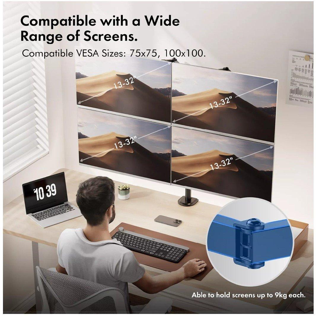 Black - VonHaus - Quad Monitor Mount - 3