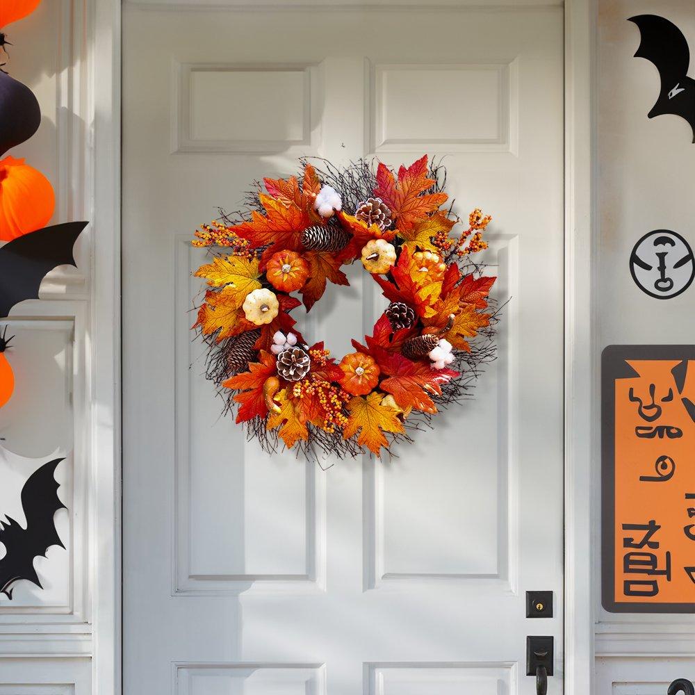 Orange - LIFE IDEAS - Thanksgiving Door Decorative Wreath Maple Pumpkin - 1