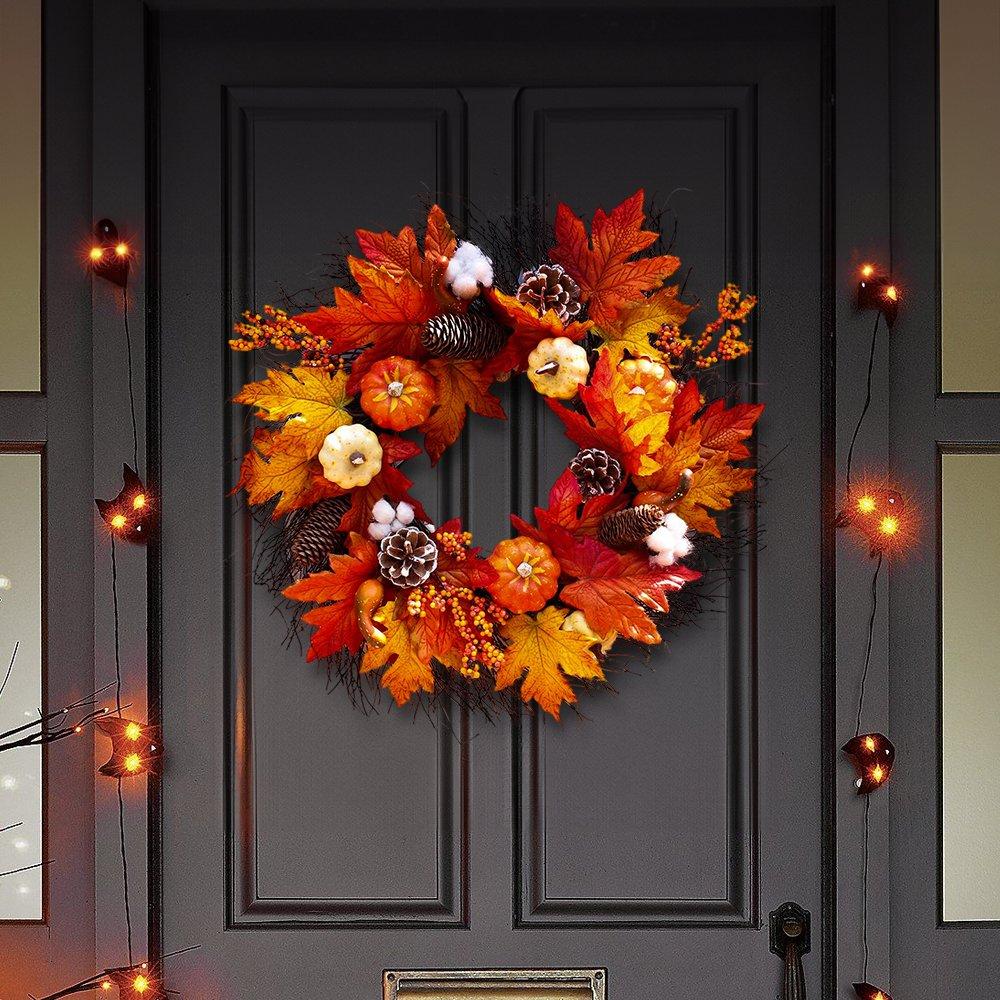 Orange - LIFE IDEAS - Thanksgiving Door Decorative Wreath Maple Pumpkin - 2