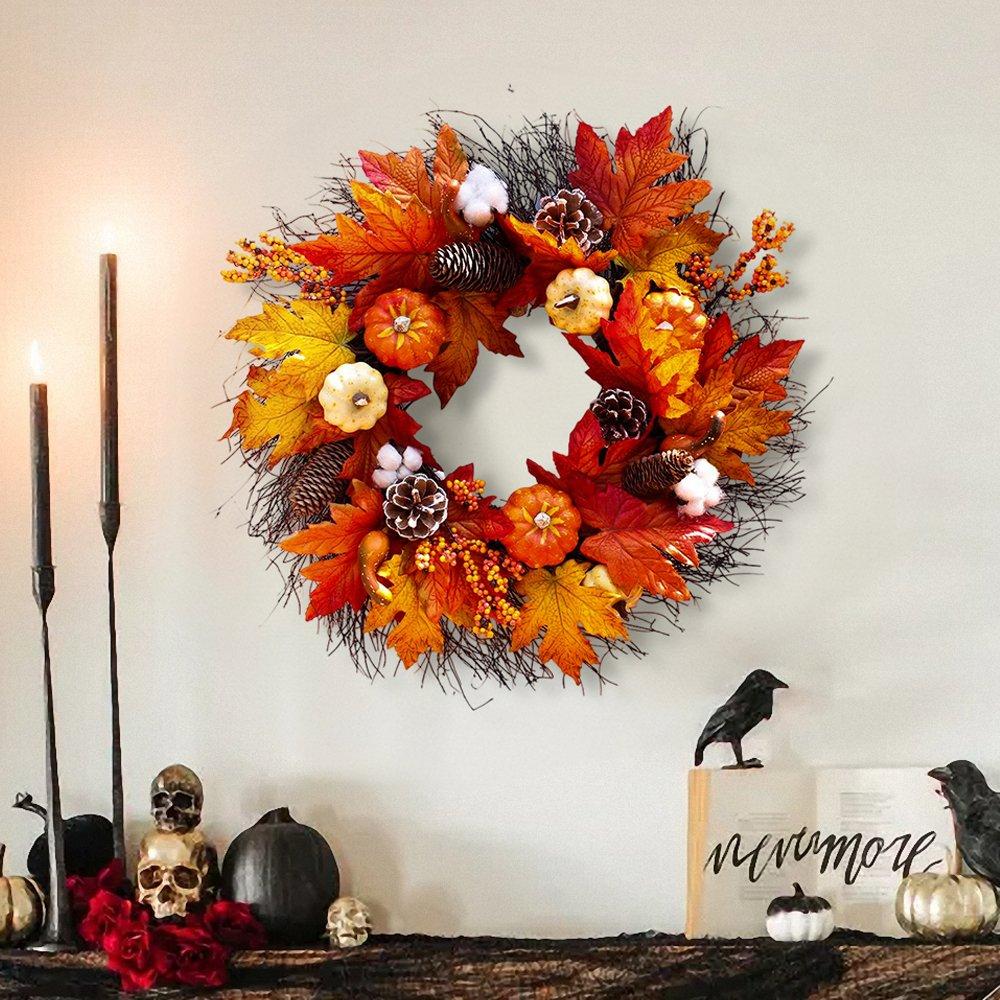 Orange - LIFE IDEAS - Thanksgiving Door Decorative Wreath Maple Pumpkin - 3