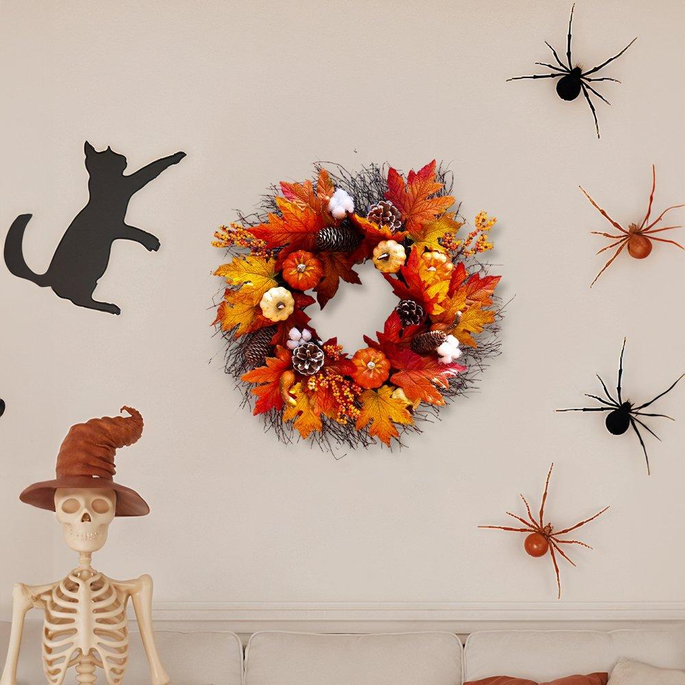 Orange - LIFE IDEAS - Thanksgiving Door Decorative Wreath Maple Pumpkin - 4