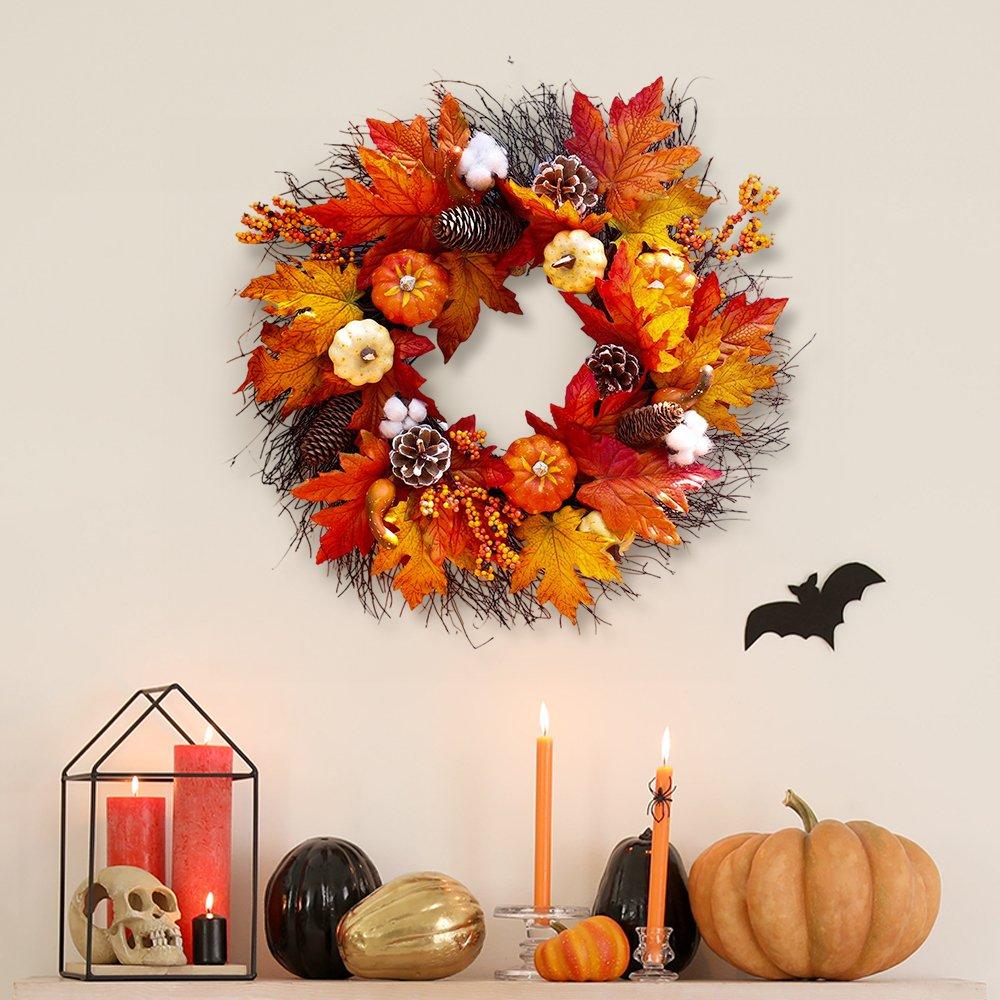 Orange - LIFE IDEAS - Thanksgiving Door Decorative Wreath Maple Pumpkin - 5