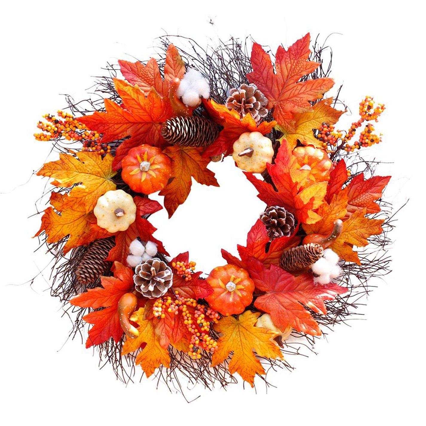 Orange - LIFE IDEAS - Thanksgiving Door Decorative Wreath Maple Pumpkin - 6