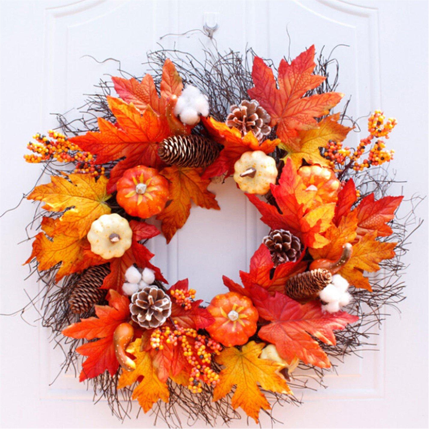 Orange - LIFE IDEAS - Thanksgiving Door Decorative Wreath Maple Pumpkin - 7