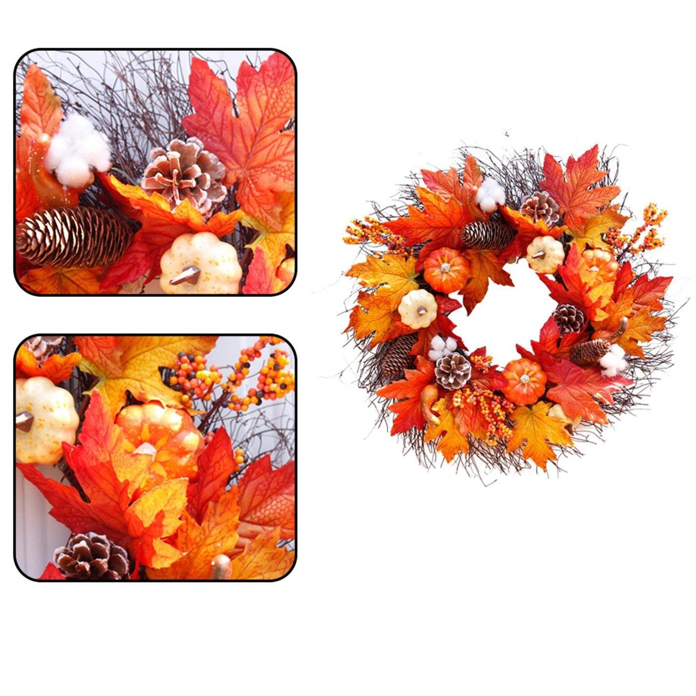 Orange - LIFE IDEAS - Thanksgiving Door Decorative Wreath Maple Pumpkin - 8