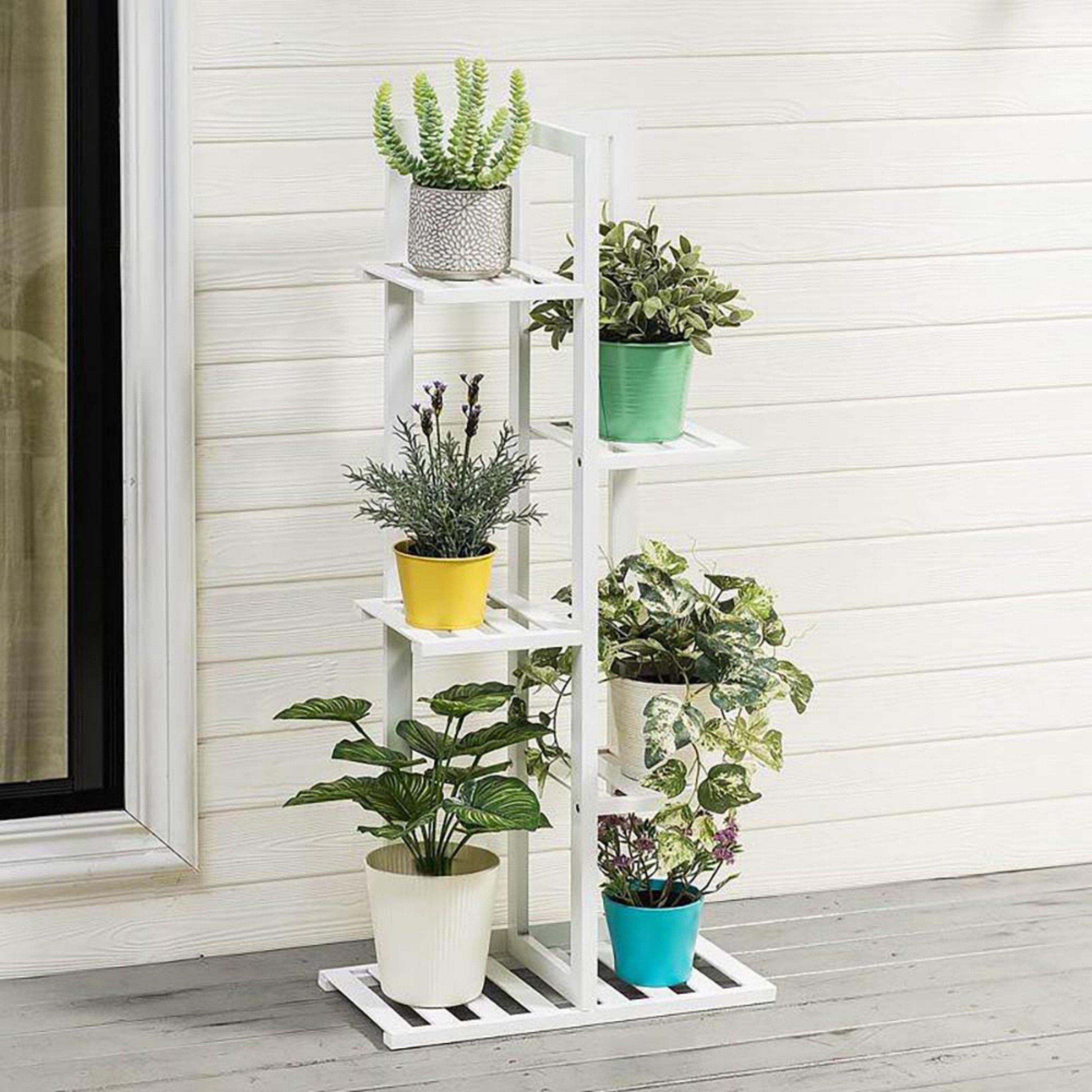 White - LIFE IDEAS - 5-Tier White Wooden Plant Stand - 1