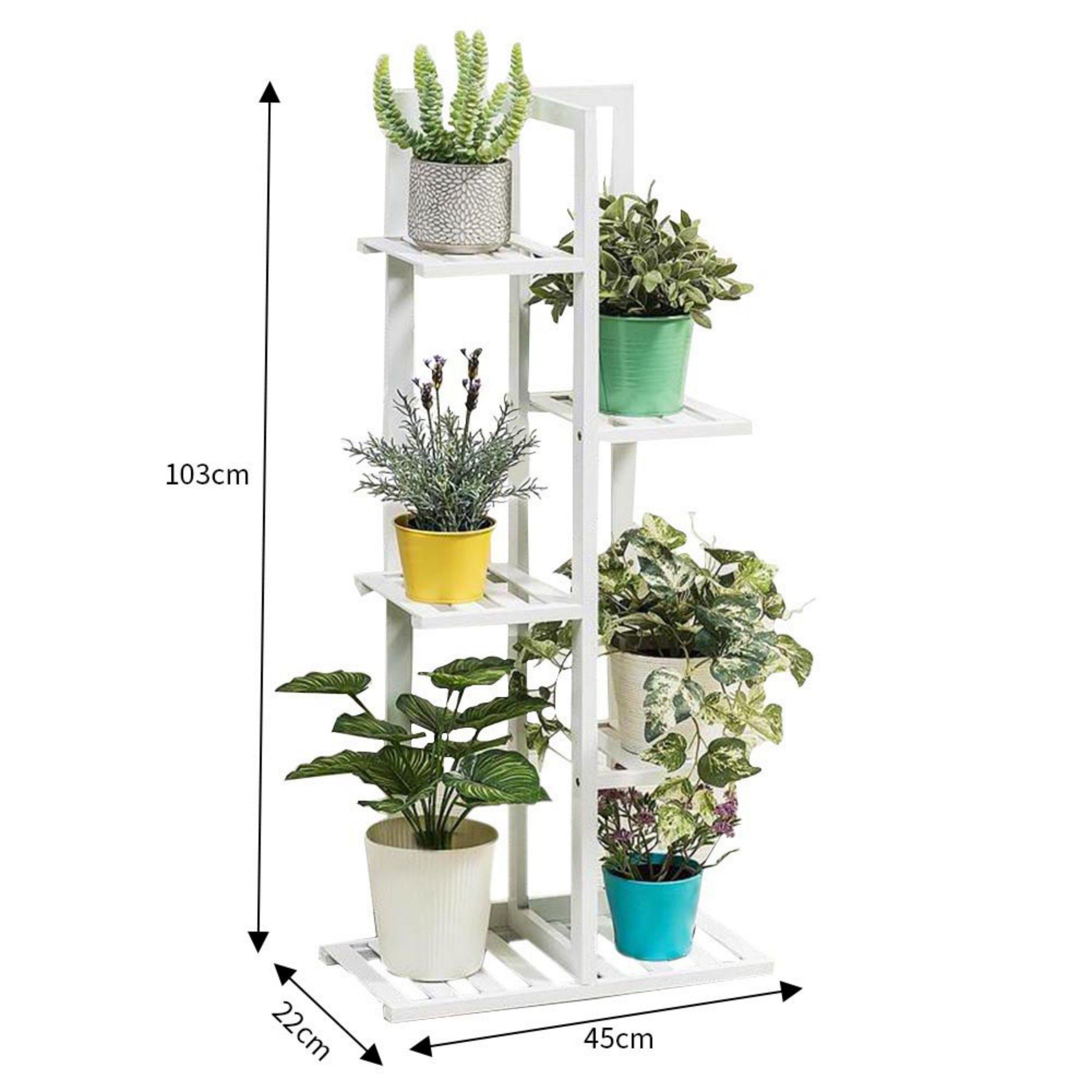 White - LIFE IDEAS - 5-Tier White Wooden Plant Stand - 3