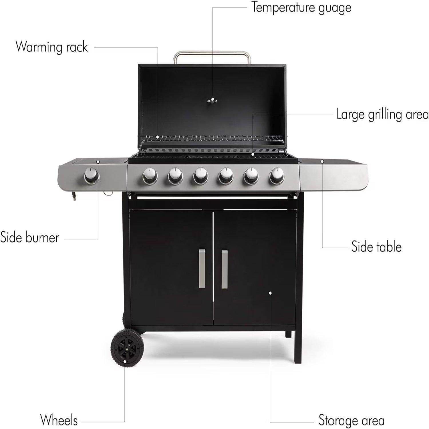Black - VonHaus - VonHaus - 6+1 Burner Gas Barbecue - 5