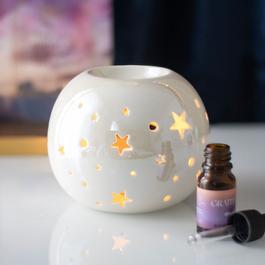Something Different White Iridescent Star Oil Burner and Wax Warmer
