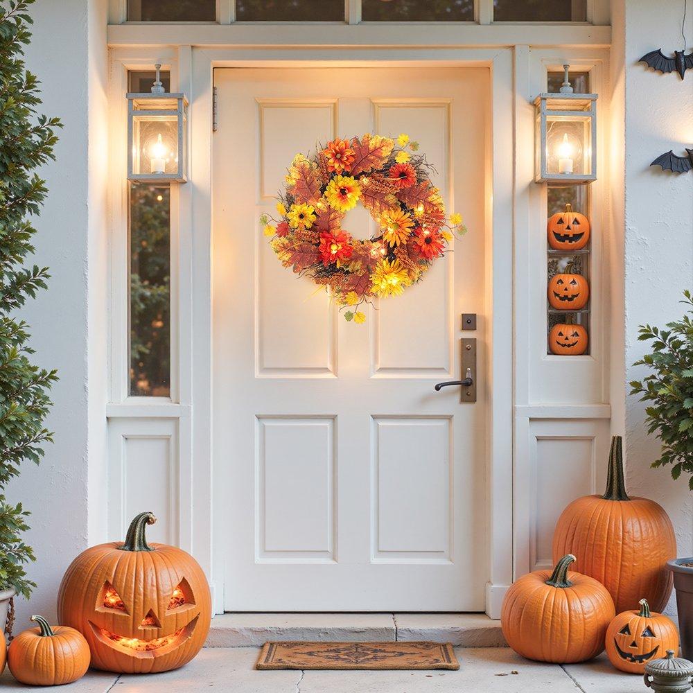 Brown - LIFE IDEAS - Large Autumn Daisy Maple Leaf Wreath - 1