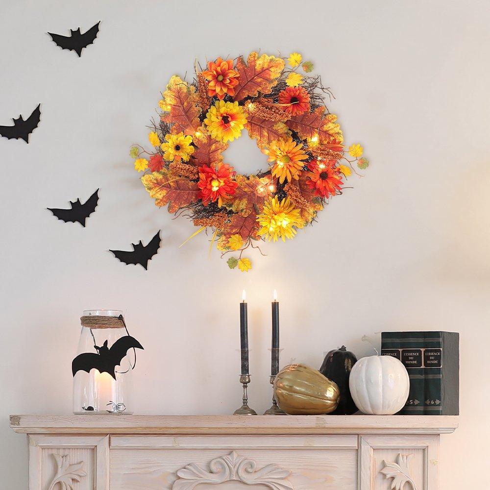 Brown - LIFE IDEAS - Large Autumn Daisy Maple Leaf Wreath - 2