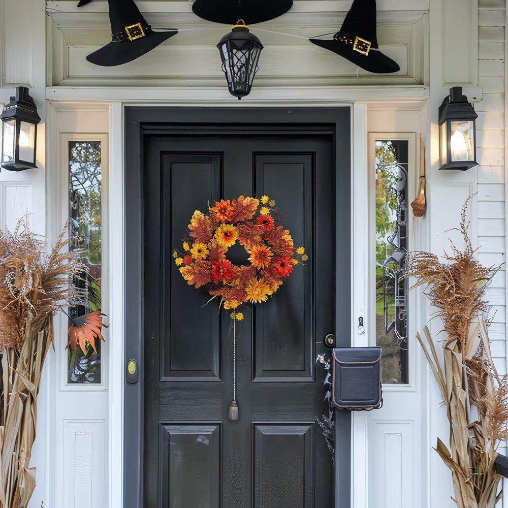 Brown - LIFE IDEAS - Large Autumn Daisy Maple Leaf Wreath - 3