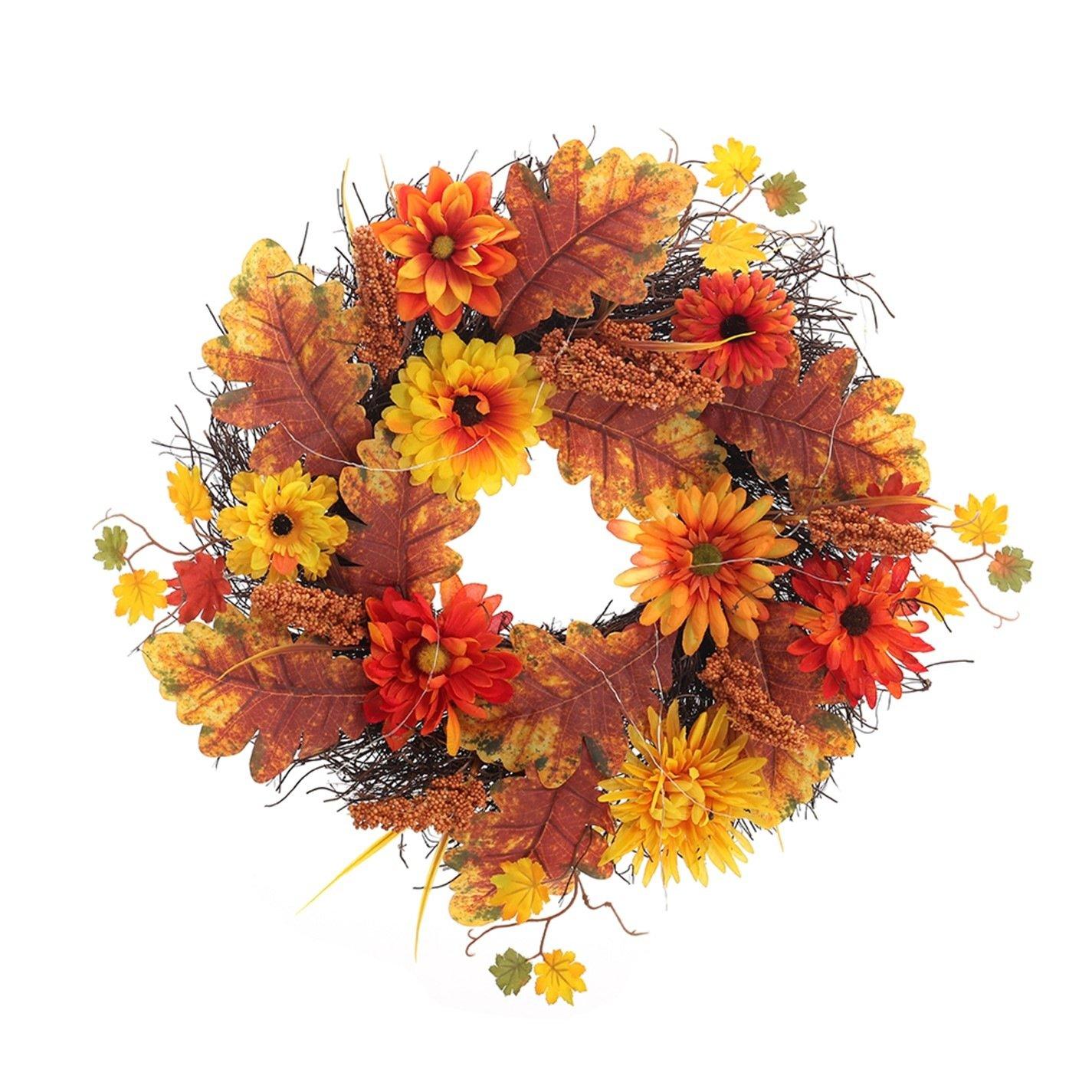 Brown - LIFE IDEAS - Large Autumn Daisy Maple Leaf Wreath - 4