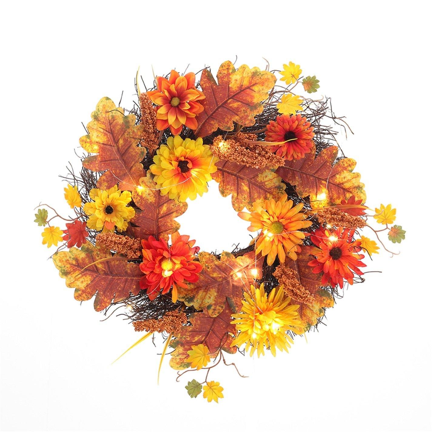 Brown - LIFE IDEAS - Large Autumn Daisy Maple Leaf Wreath - 5