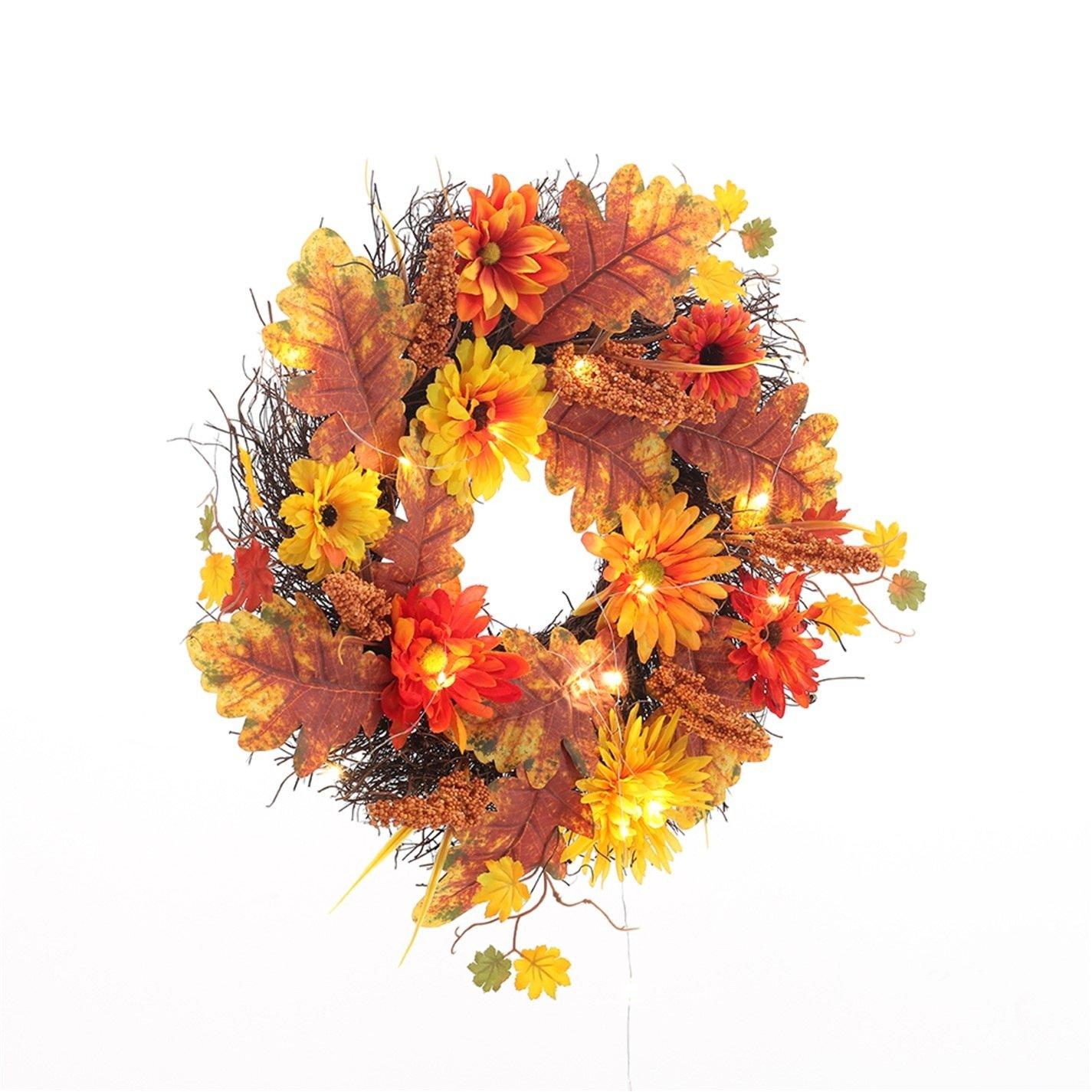 Brown - LIFE IDEAS - Large Autumn Daisy Maple Leaf Wreath - 6