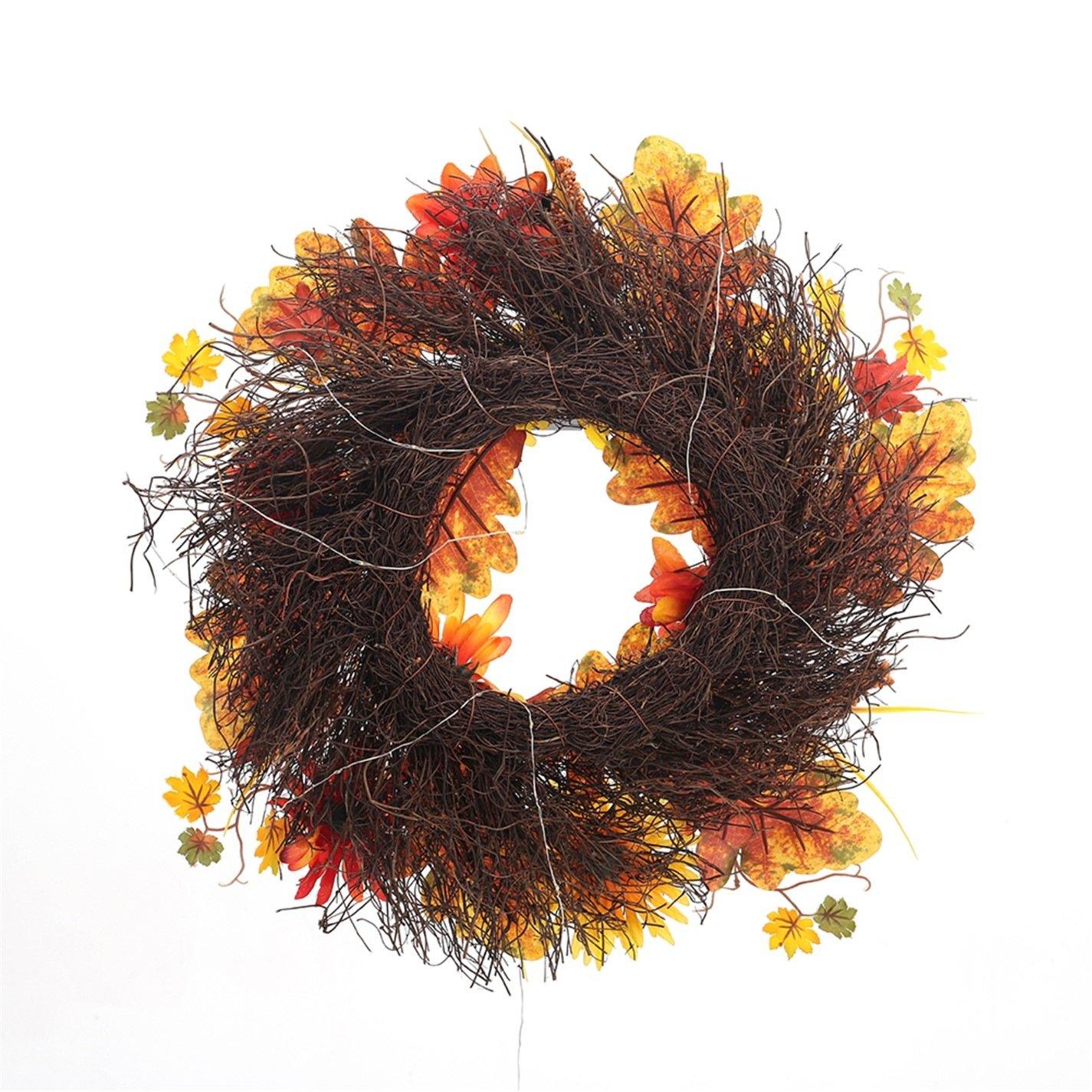 Brown - LIFE IDEAS - Large Autumn Daisy Maple Leaf Wreath - 8