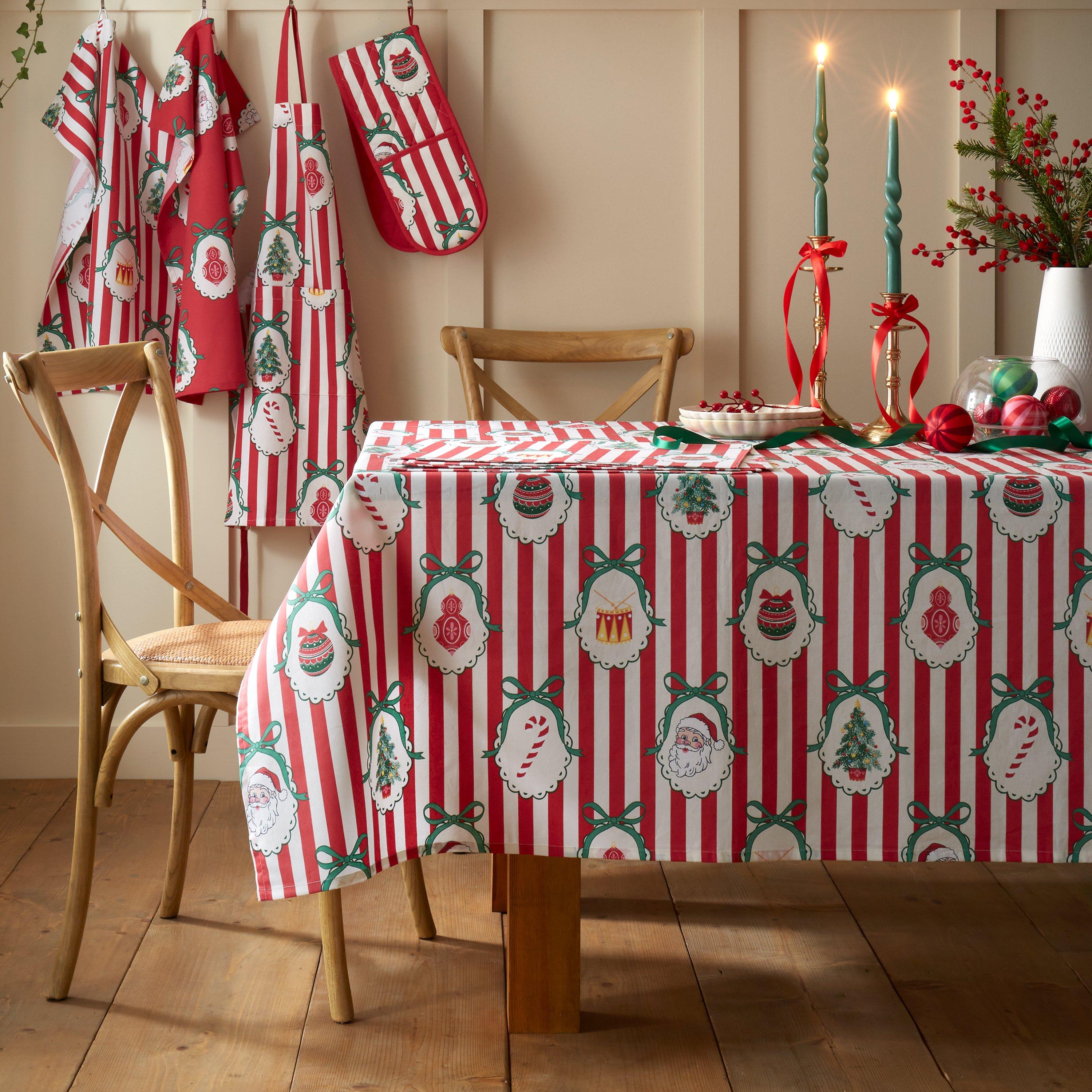 Red - Catherine Lansfield - Christmas Vintage Stripe Cotton Table Cloth - 1