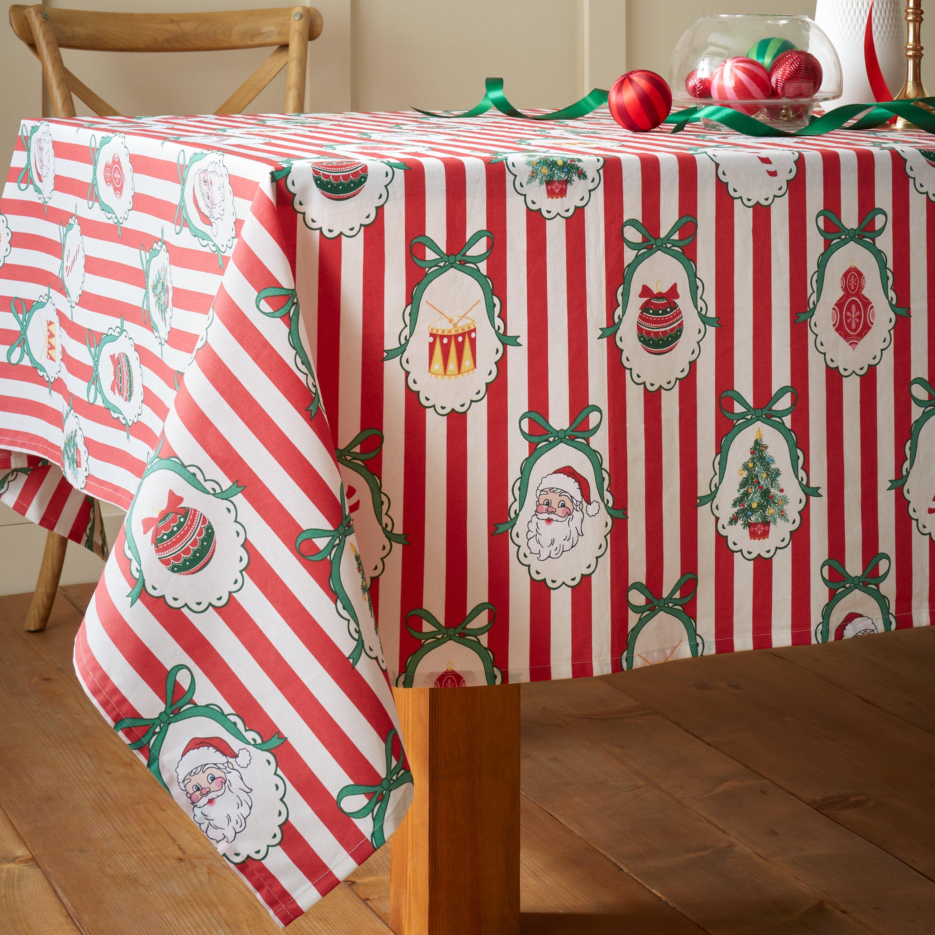 Red - Catherine Lansfield - Christmas Vintage Stripe Cotton Table Cloth - 2